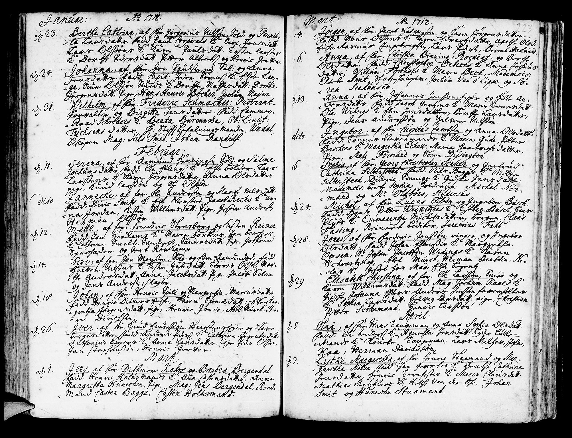Korskirken sokneprestembete, SAB/A-76101/H/Haa/L0003: Parish register (official) no. A 3, 1698-1719, p. 223