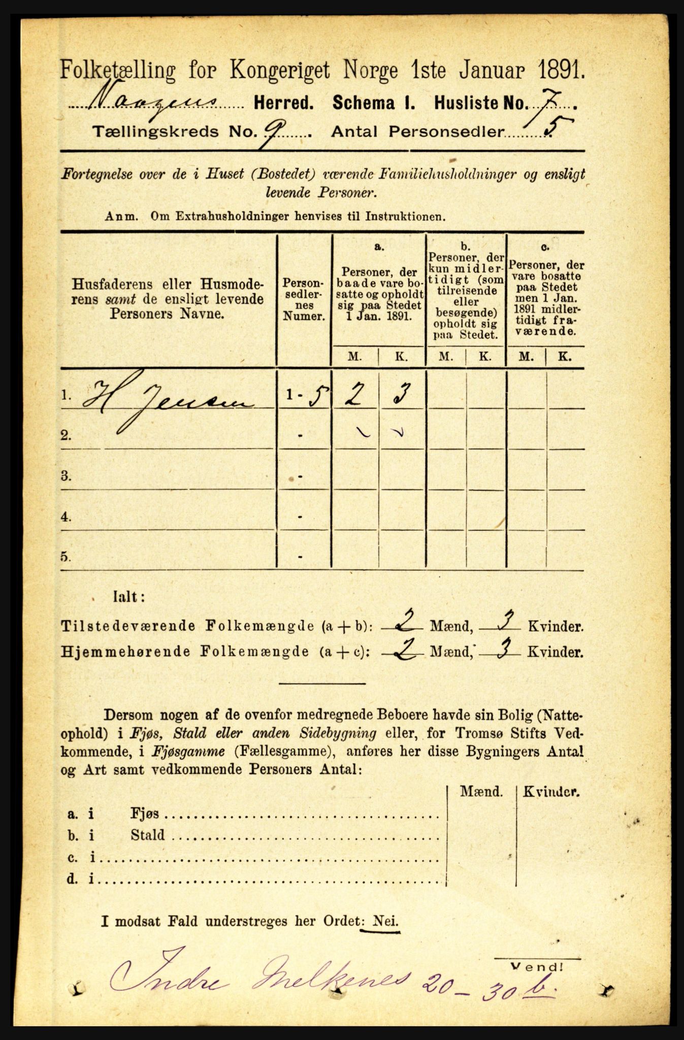 RA, 1891 census for 1865 Vågan, 1891, p. 2222