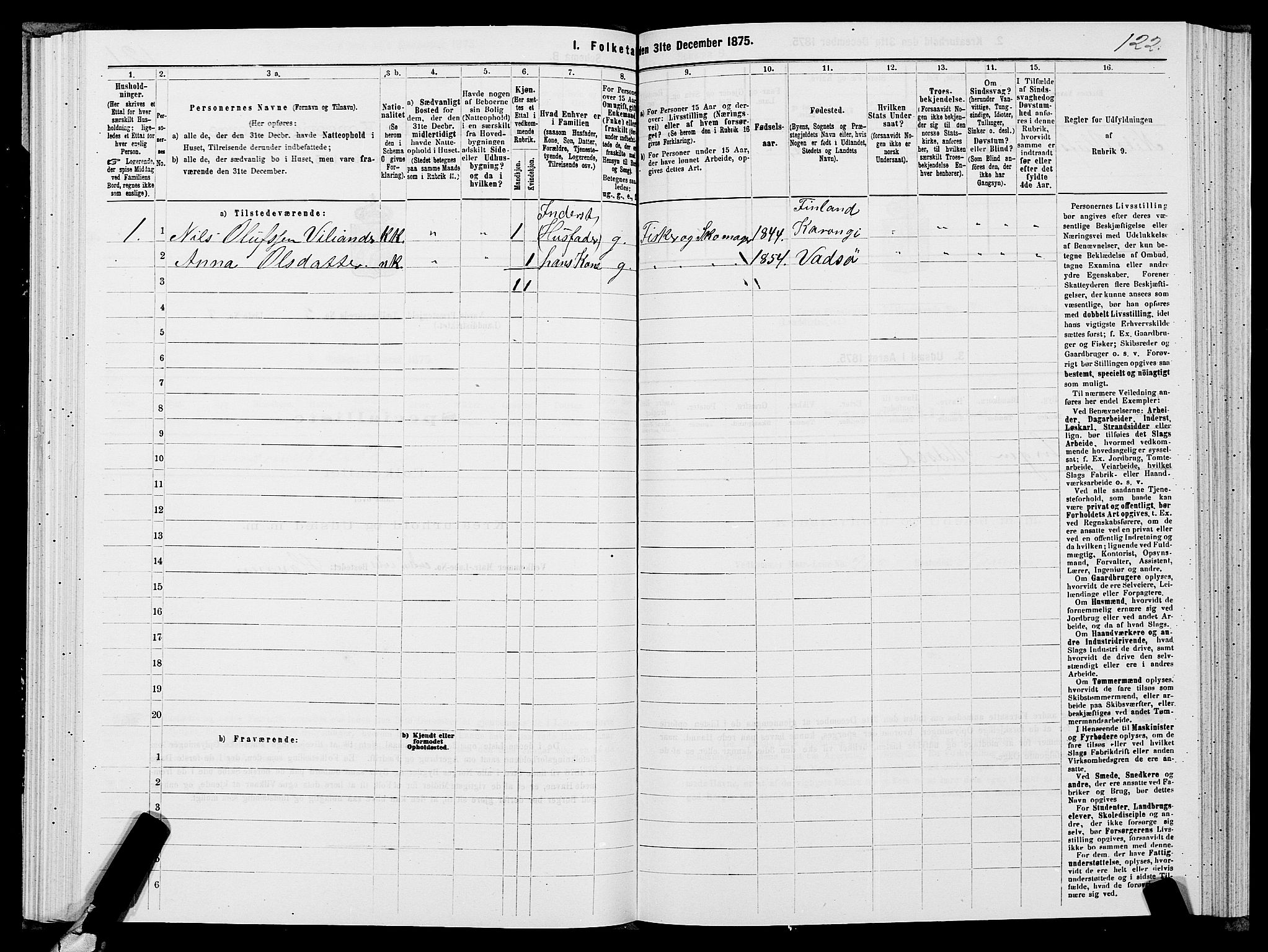 SATØ, 1875 census for 2028L Vardø/Vardø, 1875, p. 1122