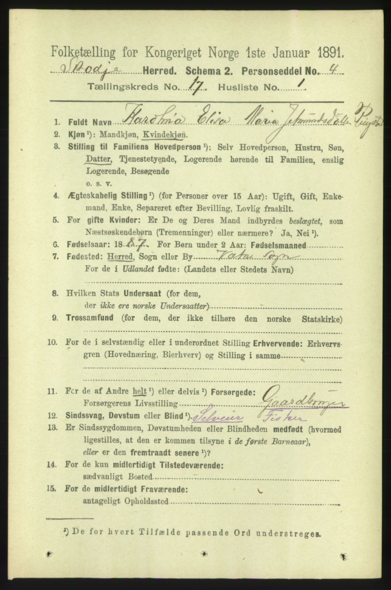 RA, 1891 census for 1529 Skodje, 1891, p. 3516