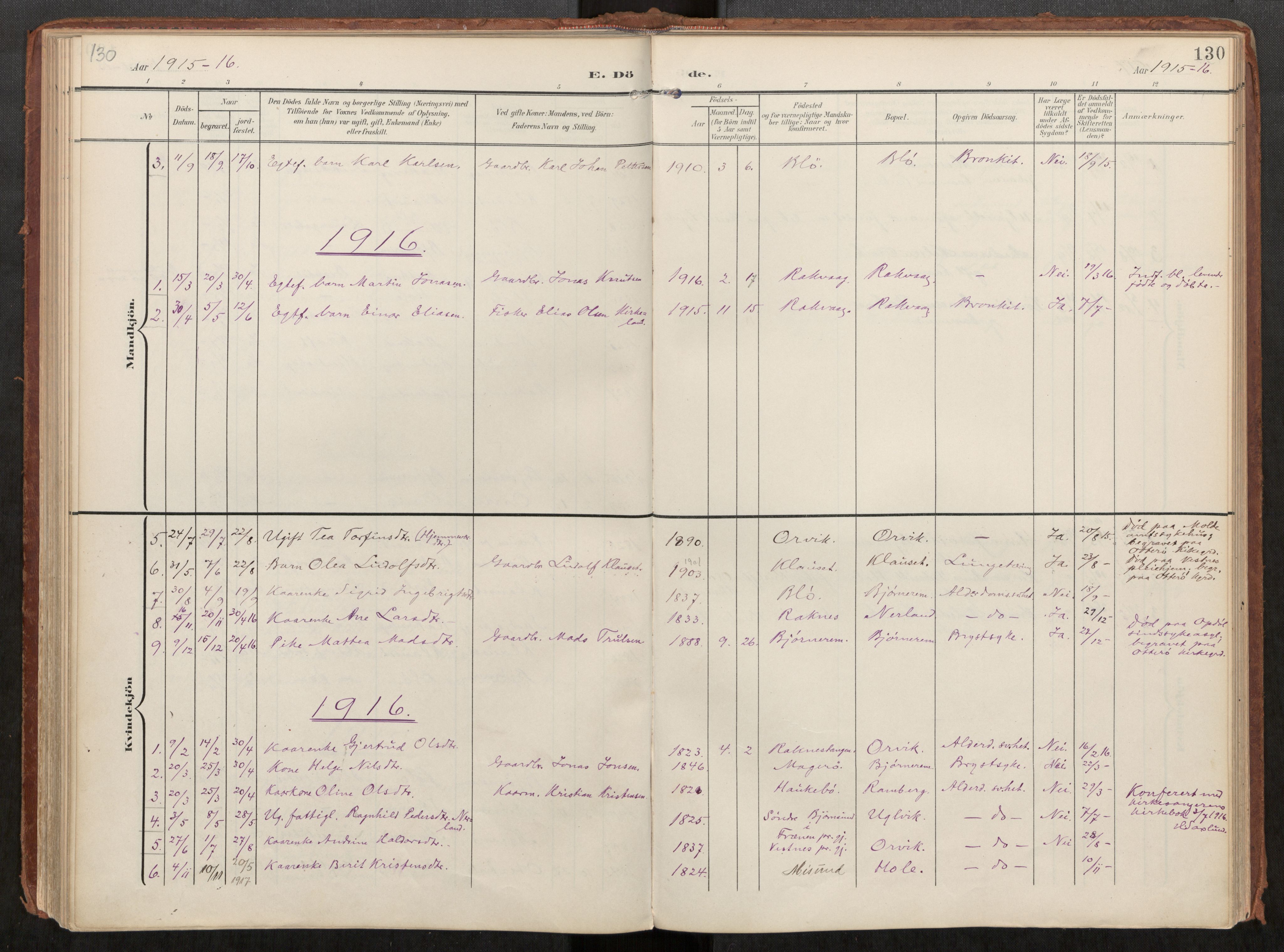 Ministerialprotokoller, klokkerbøker og fødselsregistre - Møre og Romsdal, AV/SAT-A-1454/563/L0740: Parish register (official) no. 563A02, 1903-1923, p. 130