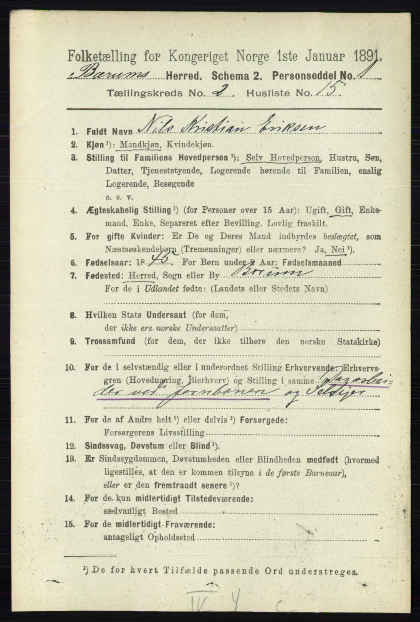RA, 1891 census for 0219 Bærum, 1891, p. 1204