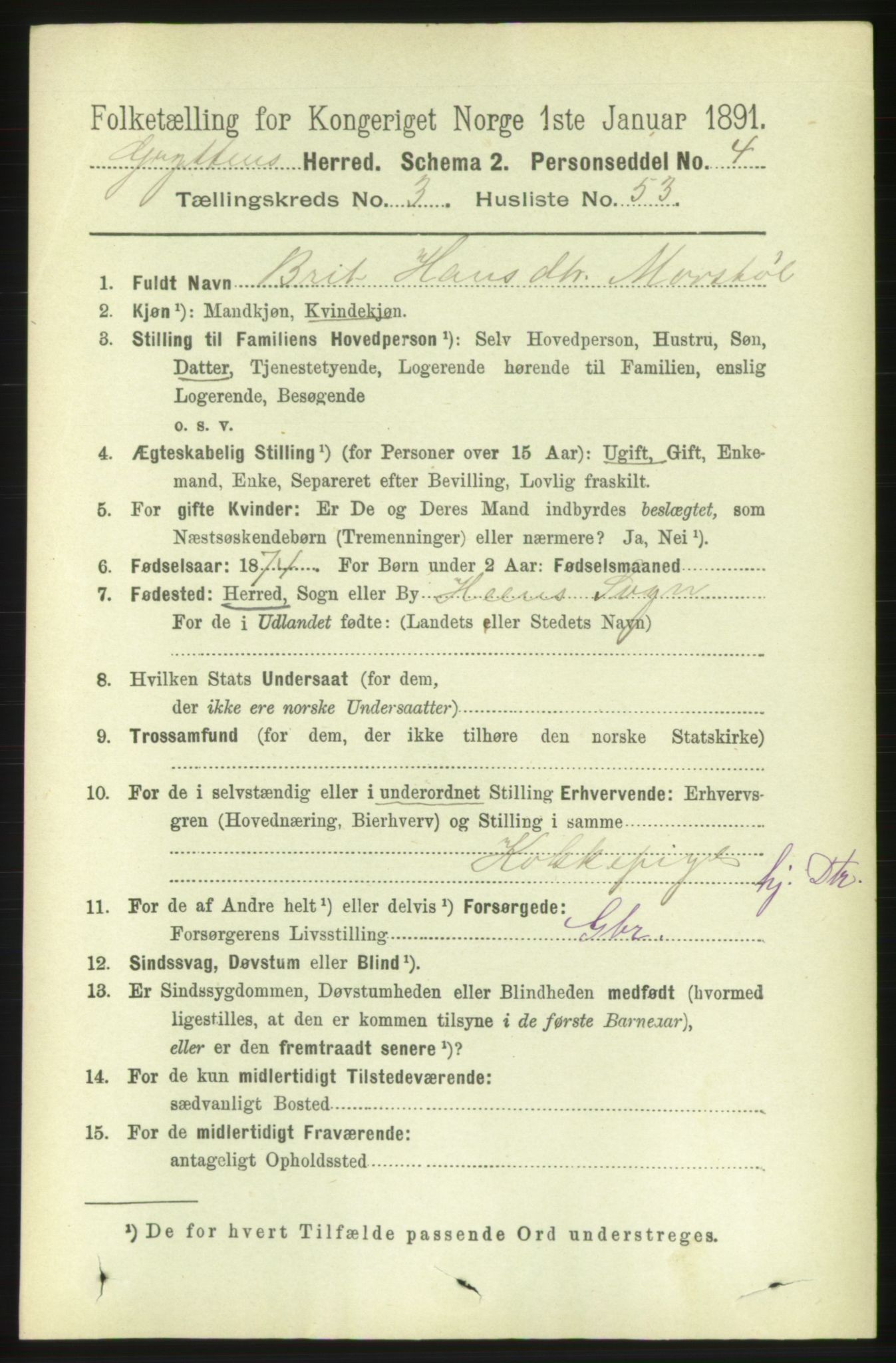 RA, 1891 census for 1539 Grytten, 1891, p. 1246