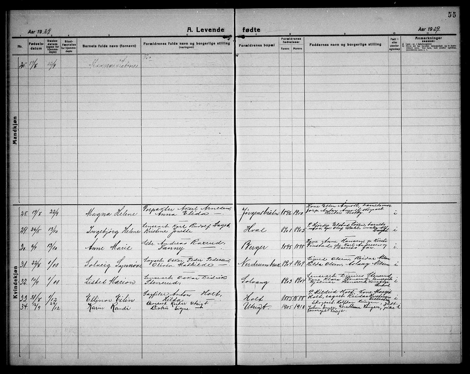 Fet prestekontor Kirkebøker, SAO/A-10370a/G/Ga/L0009: Parish register (copy) no. I 9, 1920-1934, p. 55