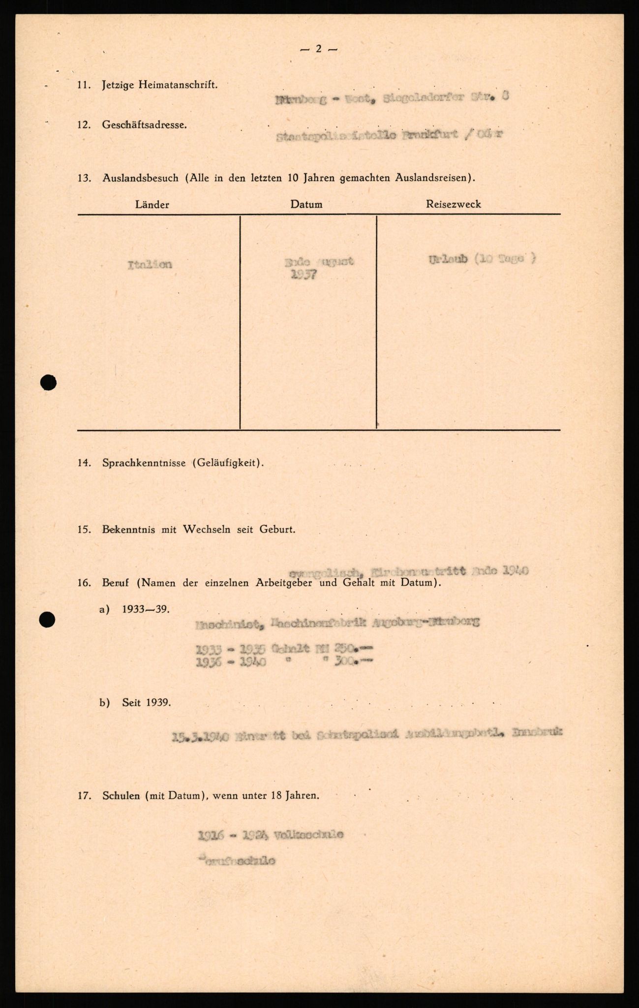 Forsvaret, Forsvarets overkommando II, AV/RA-RAFA-3915/D/Db/L0035: CI Questionaires. Tyske okkupasjonsstyrker i Norge. Tyskere., 1945-1946, p. 3