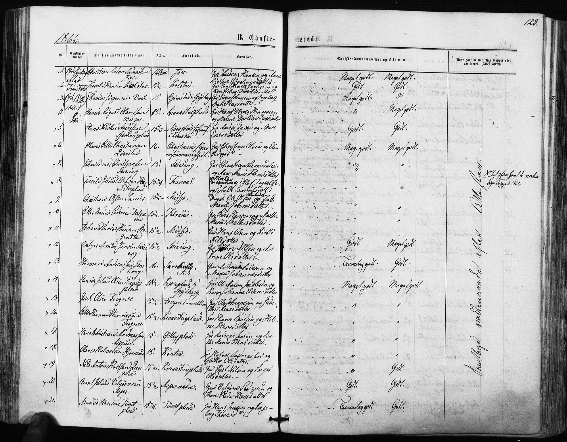 Kråkstad prestekontor Kirkebøker, AV/SAO-A-10125a/F/Fa/L0007: Parish register (official) no. I 7, 1858-1870, p. 123