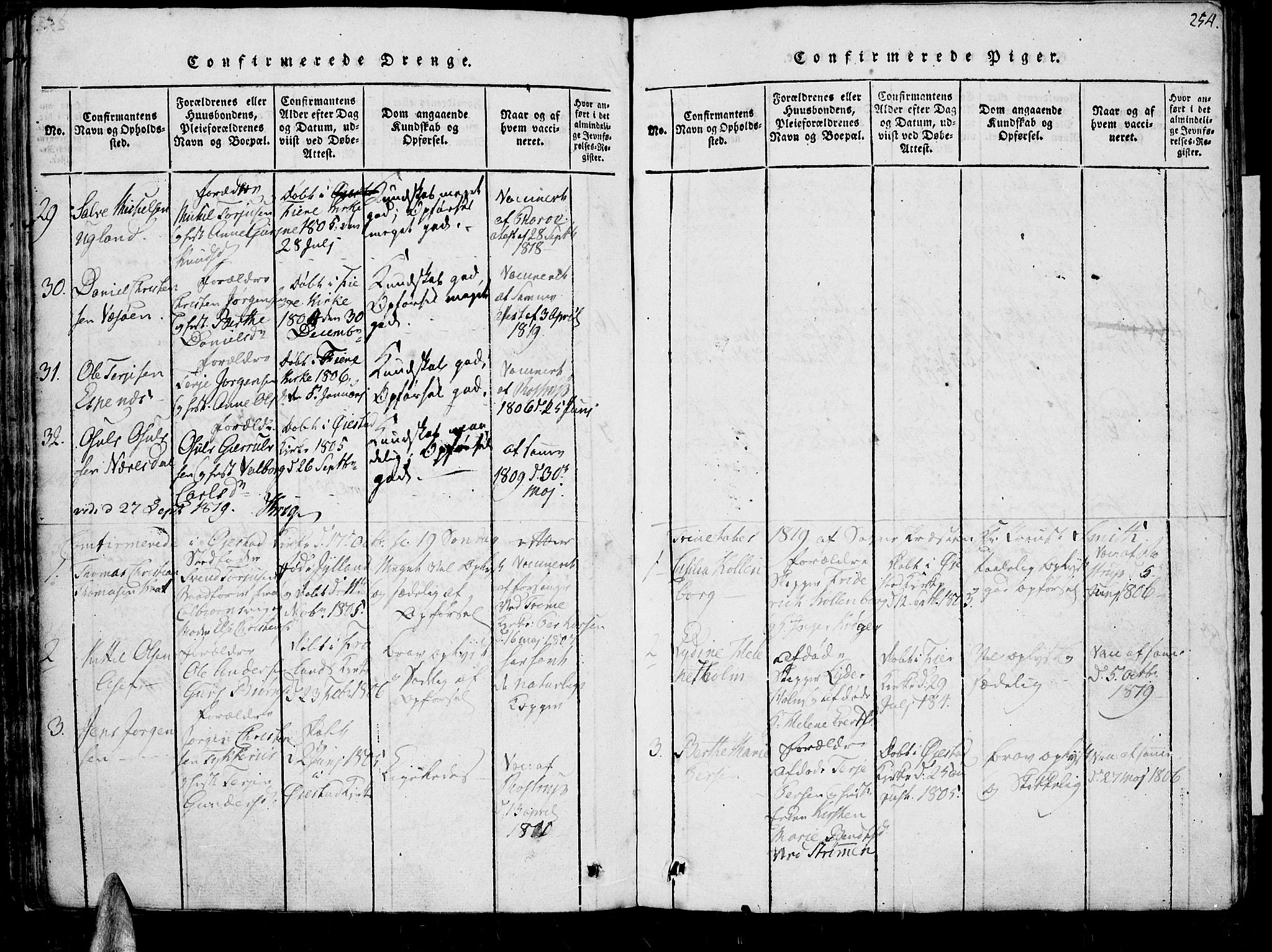 Øyestad sokneprestkontor, AV/SAK-1111-0049/F/Fb/L0003: Parish register (copy) no. B 3, 1816-1827, p. 254