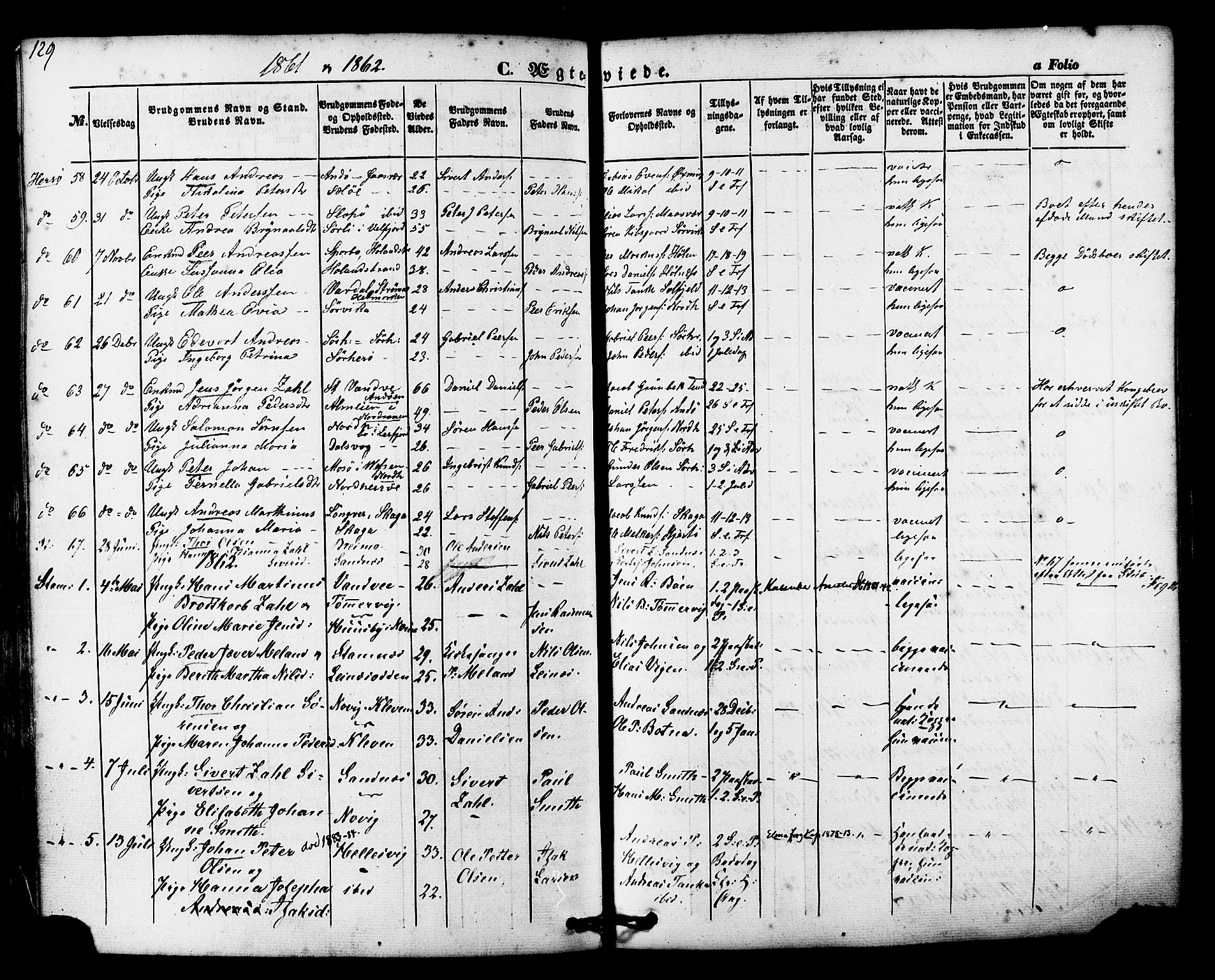 Ministerialprotokoller, klokkerbøker og fødselsregistre - Nordland, SAT/A-1459/830/L0448: Parish register (official) no. 830A12, 1855-1878, p. 129