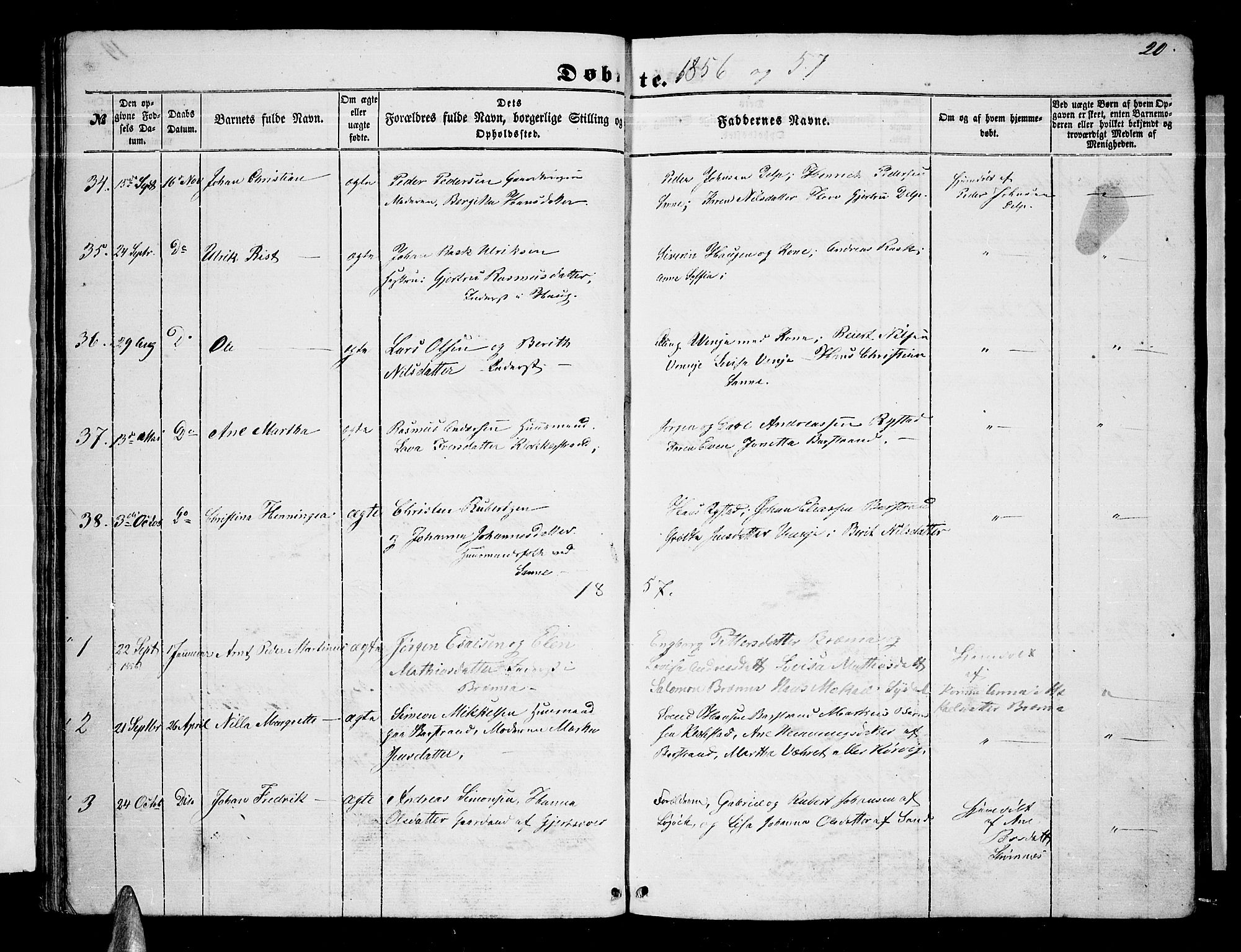 Ministerialprotokoller, klokkerbøker og fødselsregistre - Nordland, AV/SAT-A-1459/876/L1102: Parish register (copy) no. 876C01, 1852-1886, p. 20