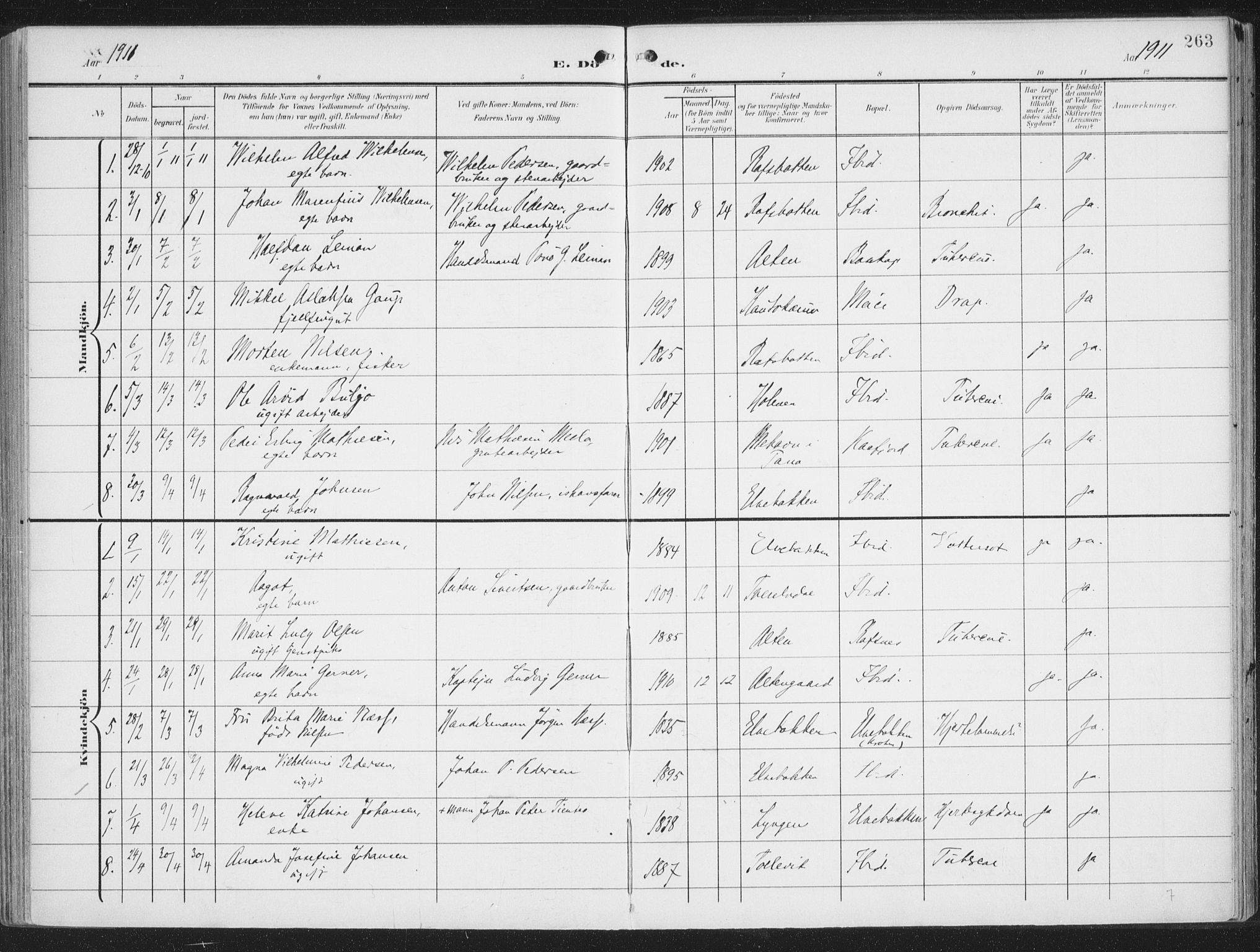 Alta sokneprestkontor, SATØ/S-1338/H/Ha/L0005.kirke: Parish register (official) no. 5, 1904-1918, p. 263