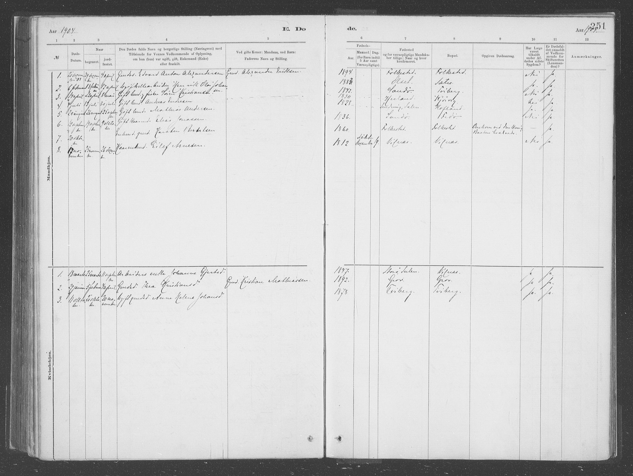 Askvoll sokneprestembete, SAB/A-79501/H/Haa/Haac/L0001: Parish register (official) no. C  1, 1879-1922, p. 251
