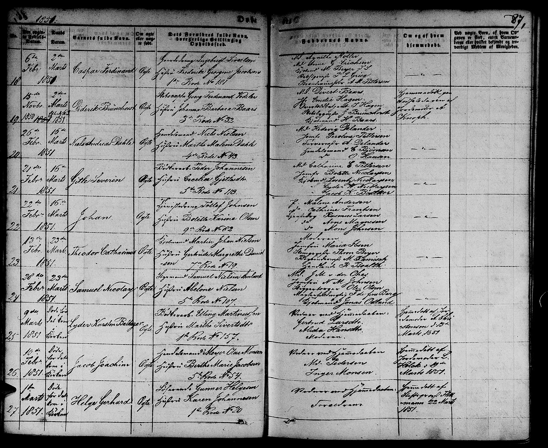 Nykirken Sokneprestembete, SAB/A-77101/H/Hab: Parish register (copy) no. B 1, 1842-1858, p. 87