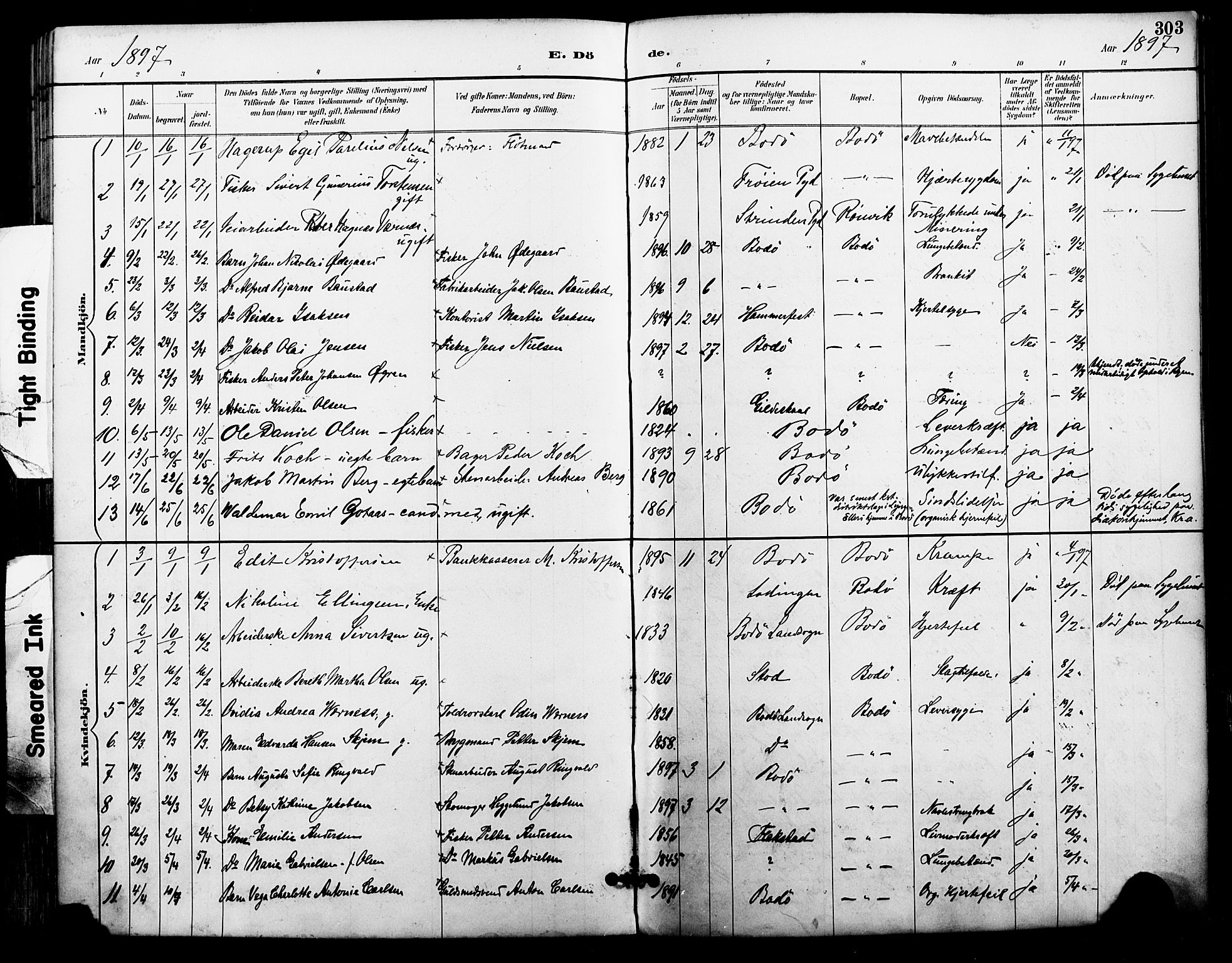 Ministerialprotokoller, klokkerbøker og fødselsregistre - Nordland, AV/SAT-A-1459/801/L0010: Parish register (official) no. 801A10, 1888-1899, p. 303