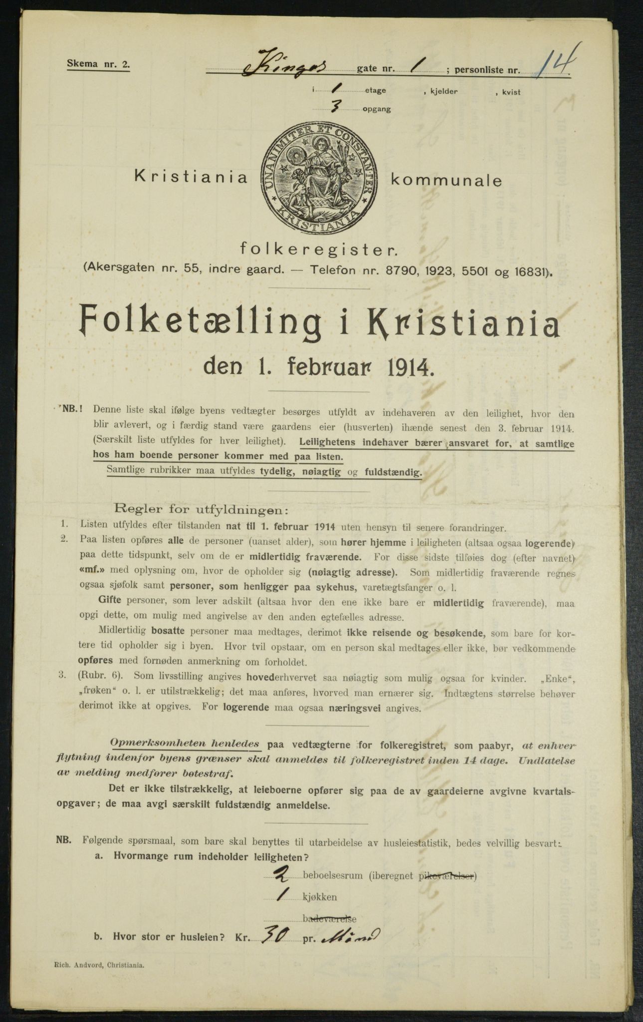 OBA, Municipal Census 1914 for Kristiania, 1914, p. 49505