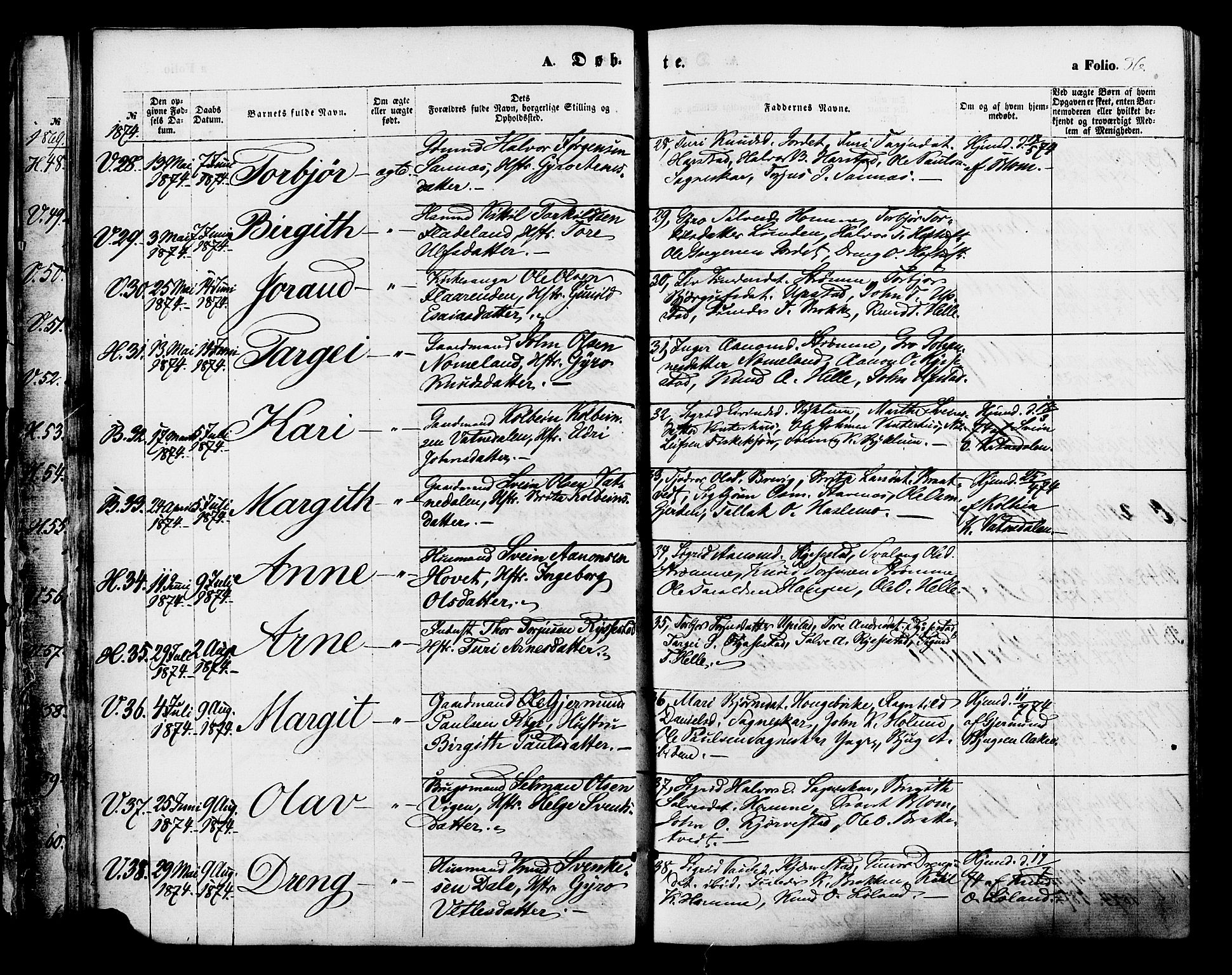 Valle sokneprestkontor, AV/SAK-1111-0044/F/Fa/Fac/L0008: Parish register (official) no. A 8, 1868-1882, p. 36