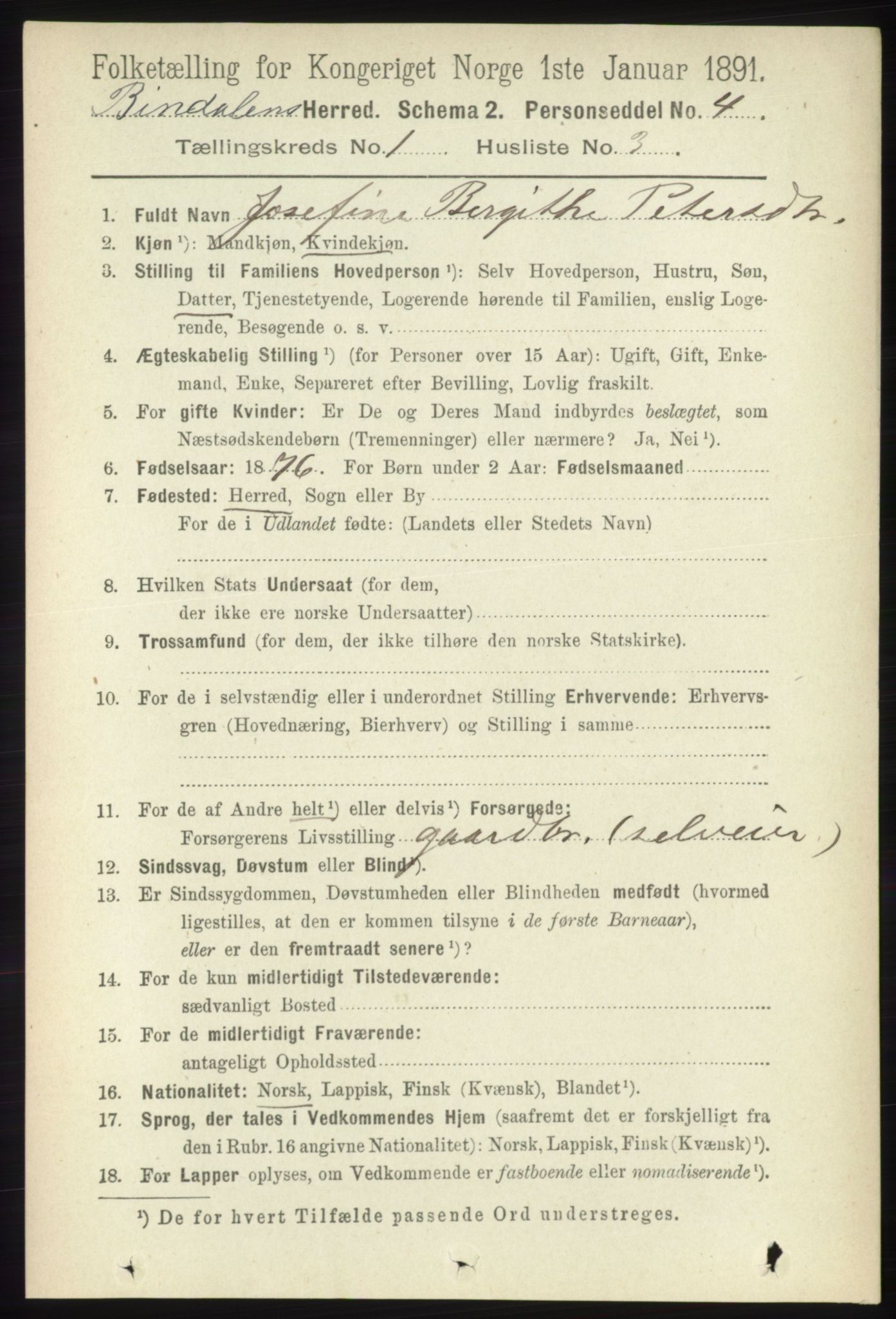 RA, 1891 census for 1811 Bindal, 1891, p. 77