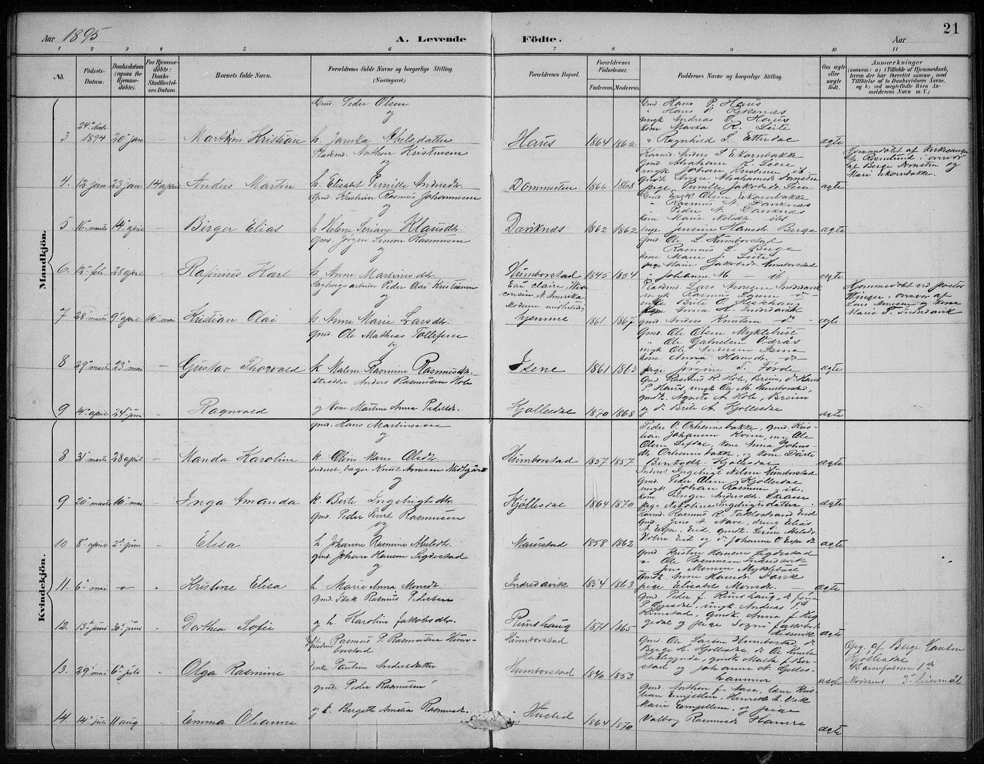Davik sokneprestembete, AV/SAB-A-79701/H/Hab/Haba/L0002: Parish register (copy) no. A 2, 1890-1911, p. 21