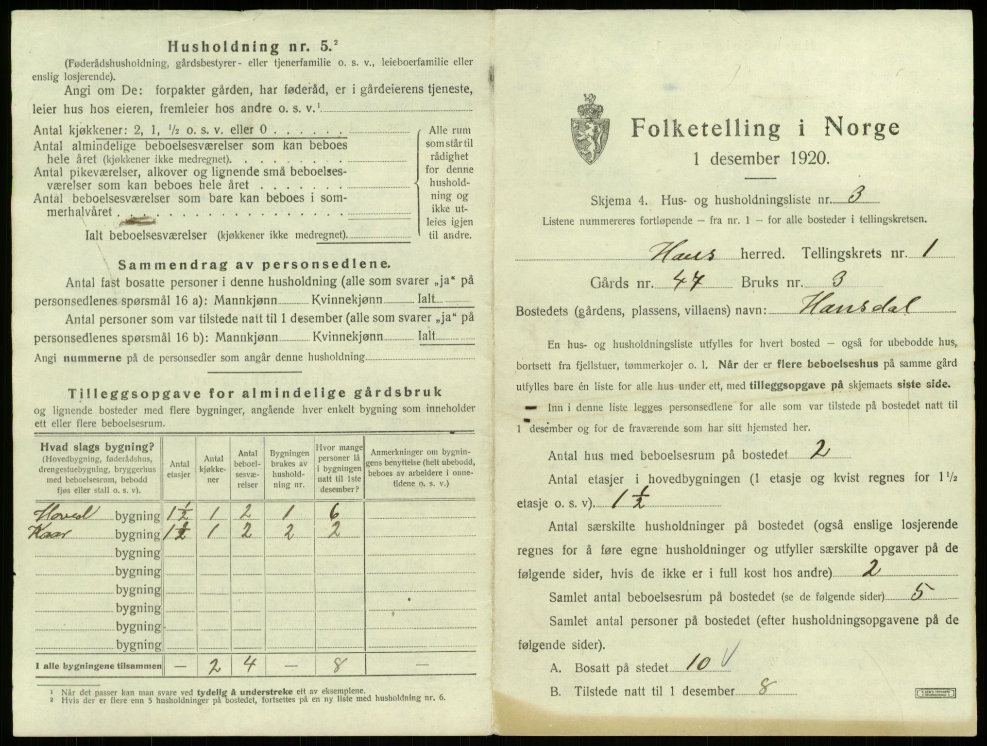 SAB, 1920 census for Haus, 1920, p. 69