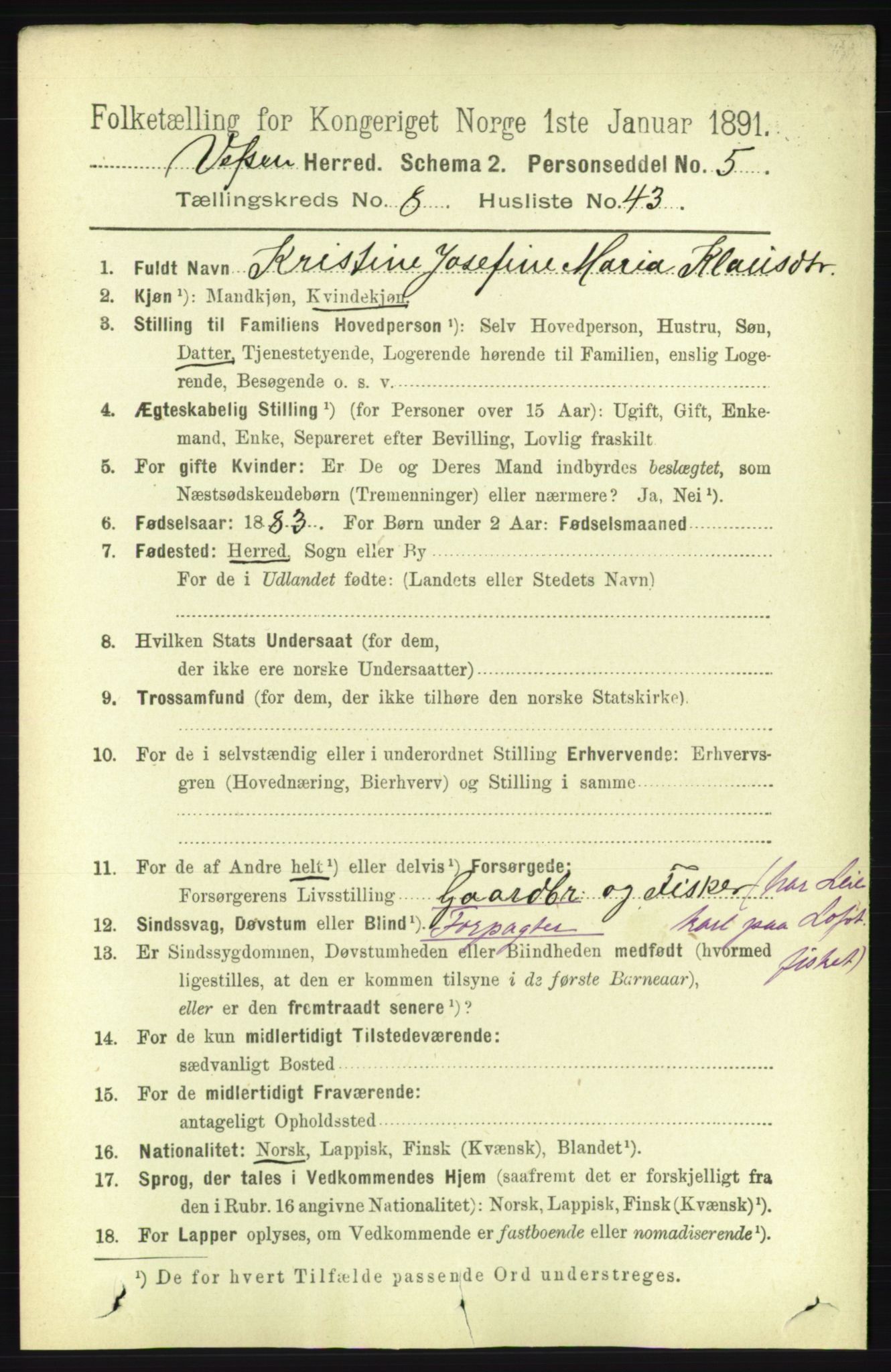 RA, 1891 census for 1824 Vefsn, 1891, p. 4574