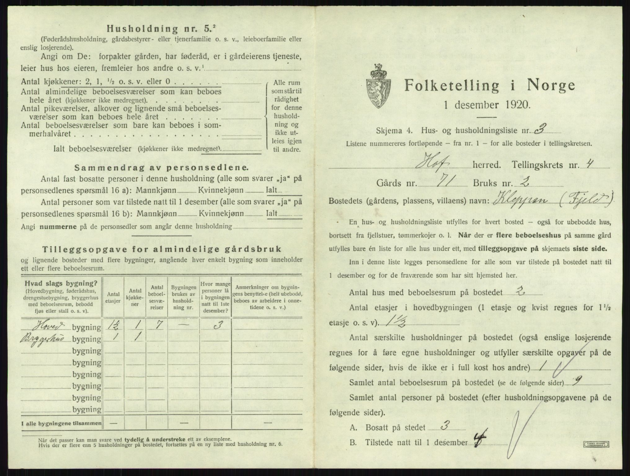 SAKO, 1920 census for Hof, 1920, p. 747