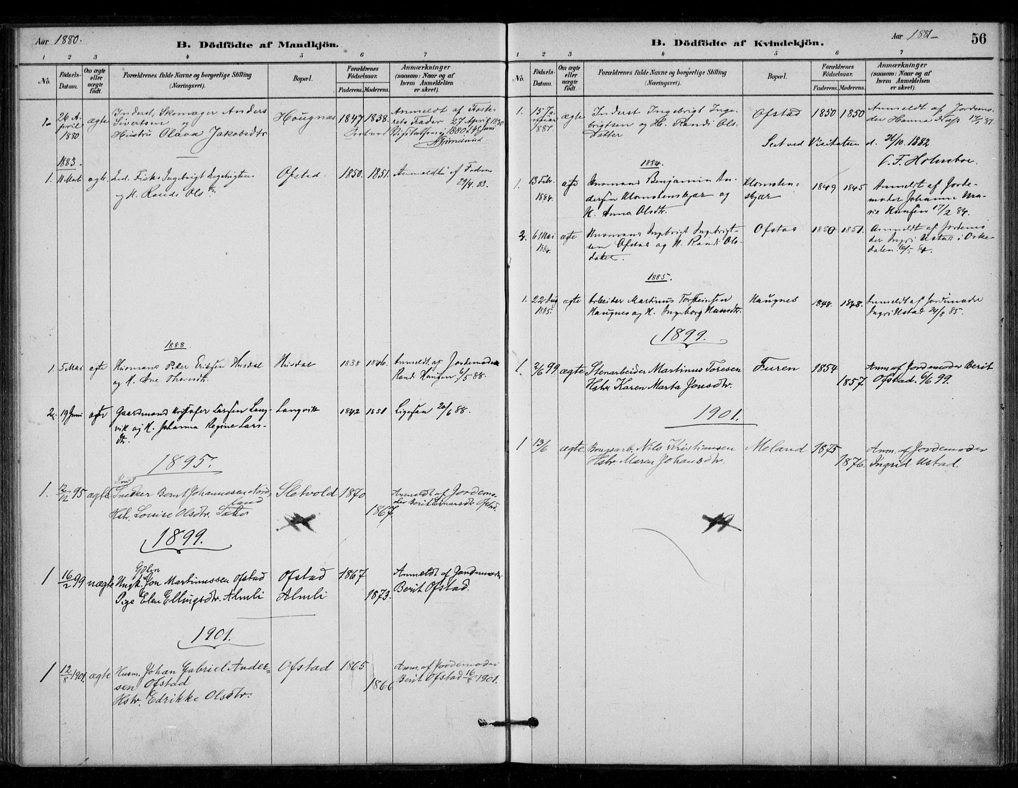 Ministerialprotokoller, klokkerbøker og fødselsregistre - Sør-Trøndelag, SAT/A-1456/670/L0836: Parish register (official) no. 670A01, 1879-1904, p. 56