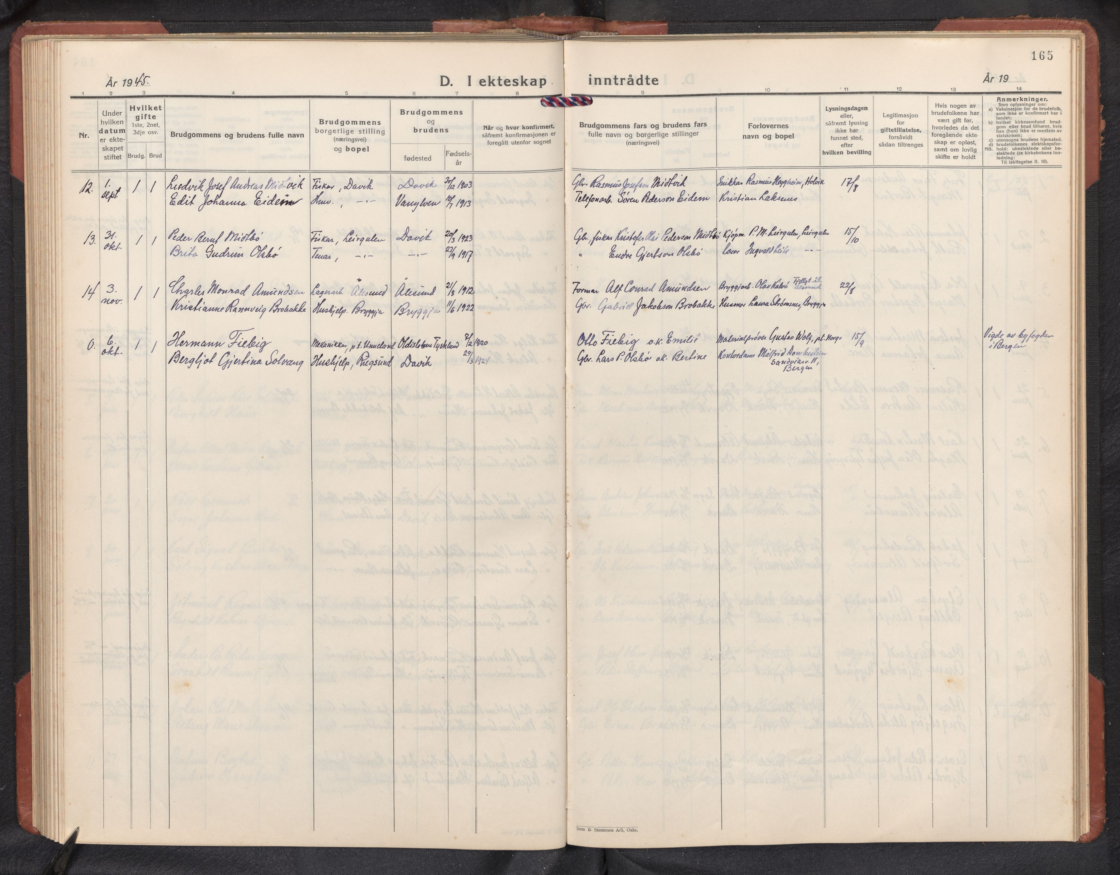 Davik sokneprestembete, AV/SAB-A-79701/H/Hab/Habc/L0004: Parish register (copy) no. C 4, 1930-1952, p. 164b-165a