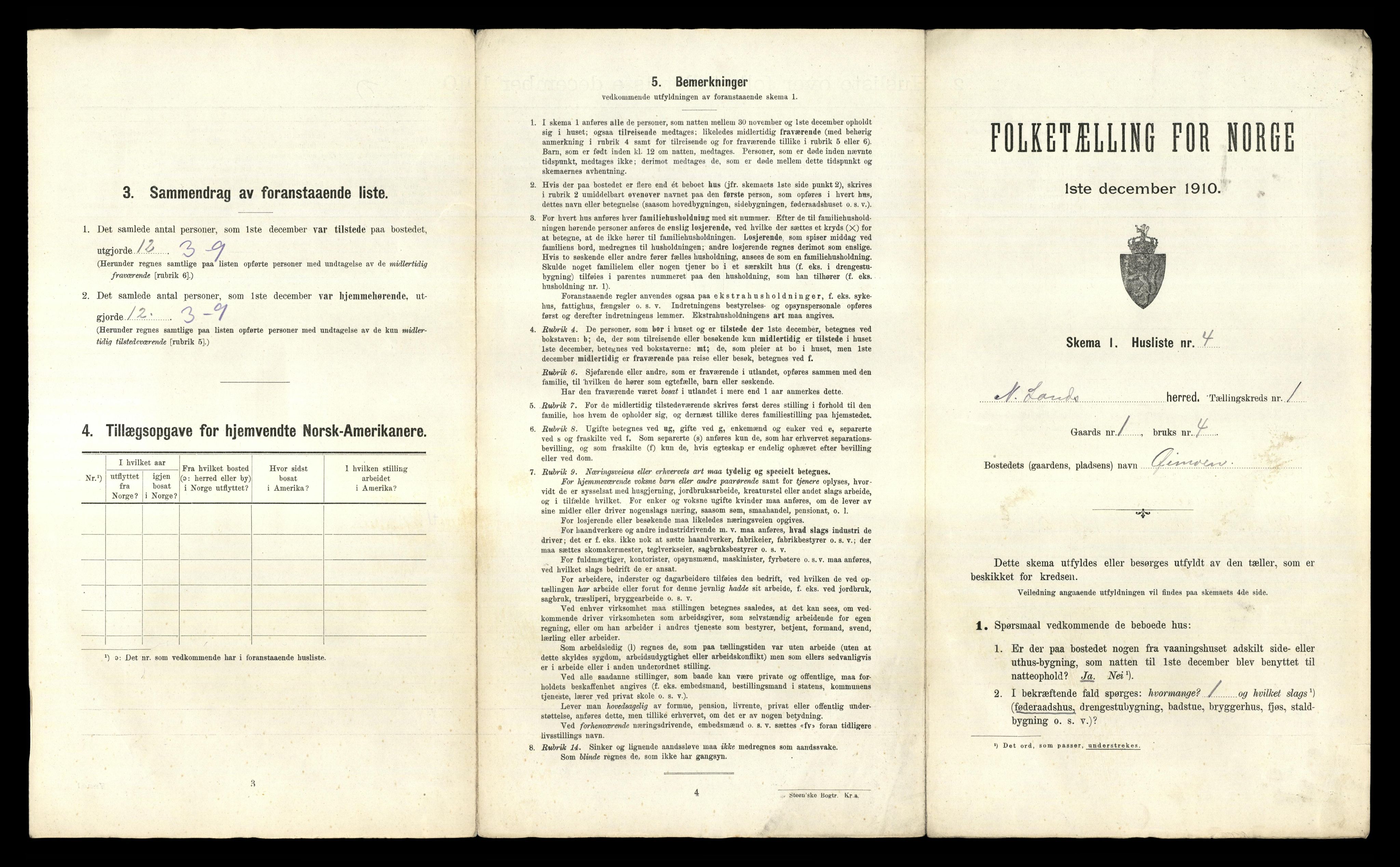 RA, 1910 census for Nordre Land, 1910, p. 65