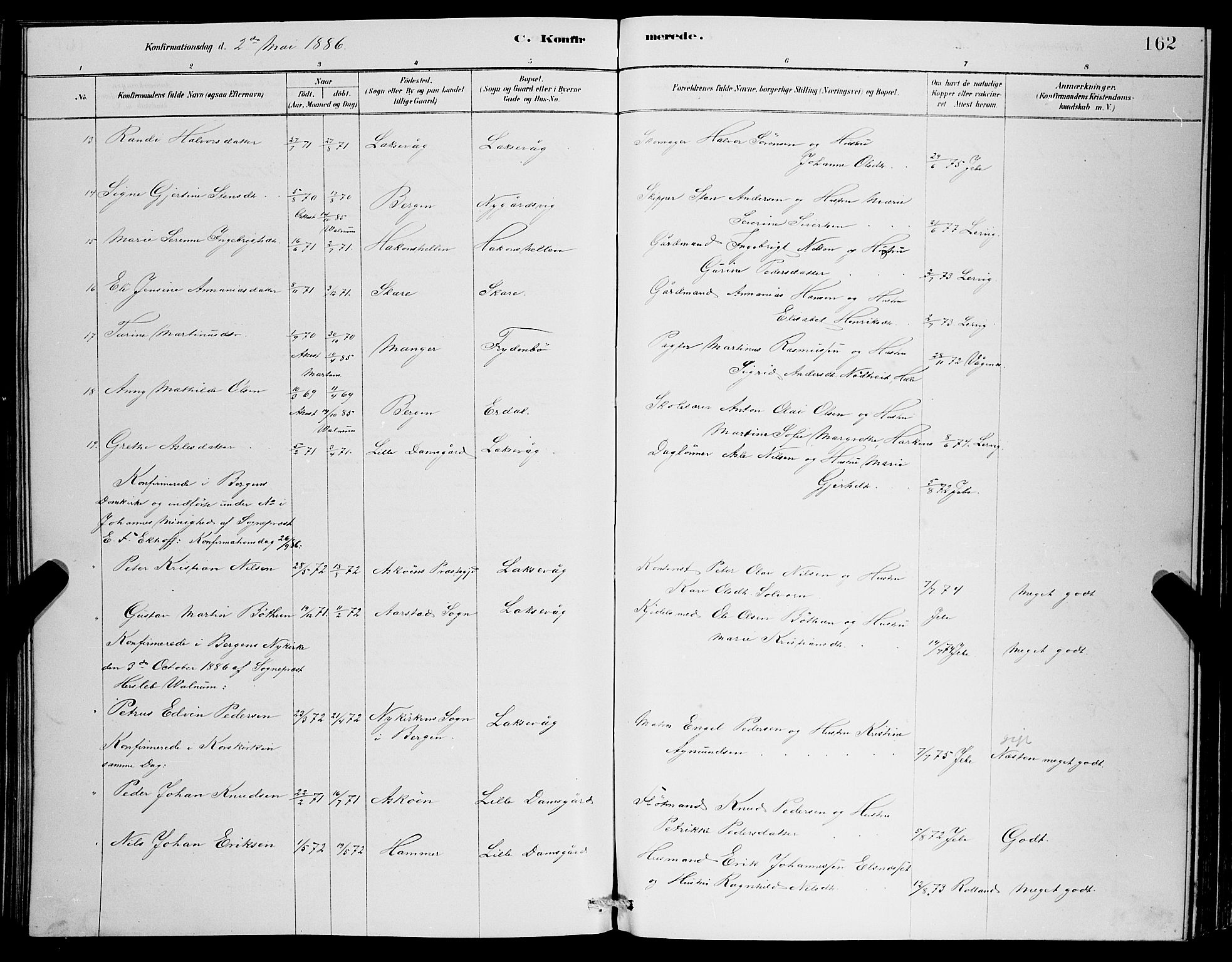Laksevåg Sokneprestembete, SAB/A-76501/H/Ha/Hab/Haba/L0002: Parish register (copy) no. A 2, 1877-1887, p. 162