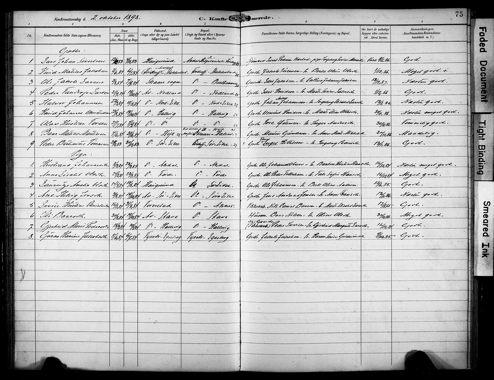 Avaldsnes sokneprestkontor, SAST/A -101851/H/Ha/Haa/L0016: Parish register (official) no. A 16, 1893-1918, p. 75