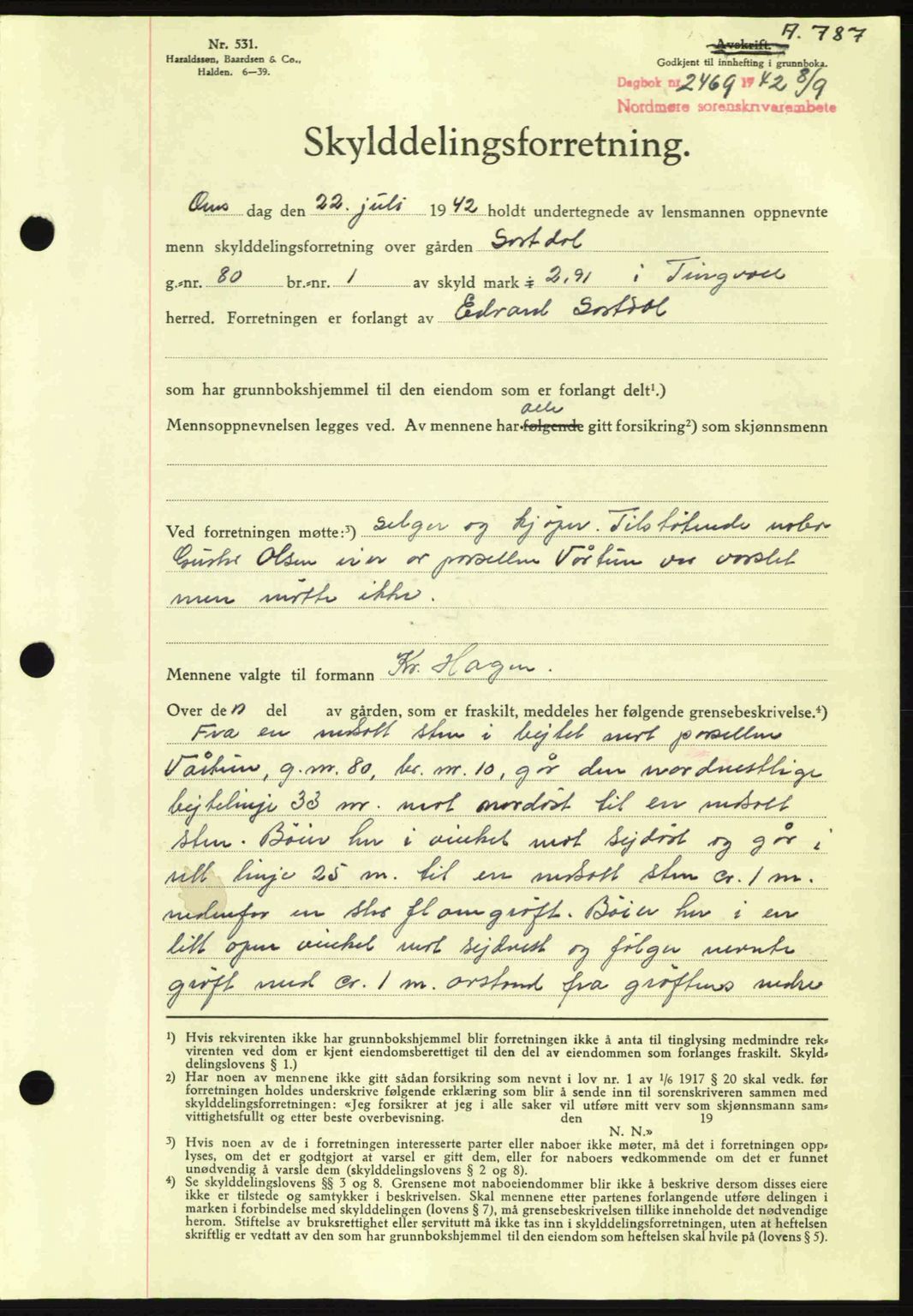 Nordmøre sorenskriveri, AV/SAT-A-4132/1/2/2Ca: Mortgage book no. A93, 1942-1942, Diary no: : 2469/1942