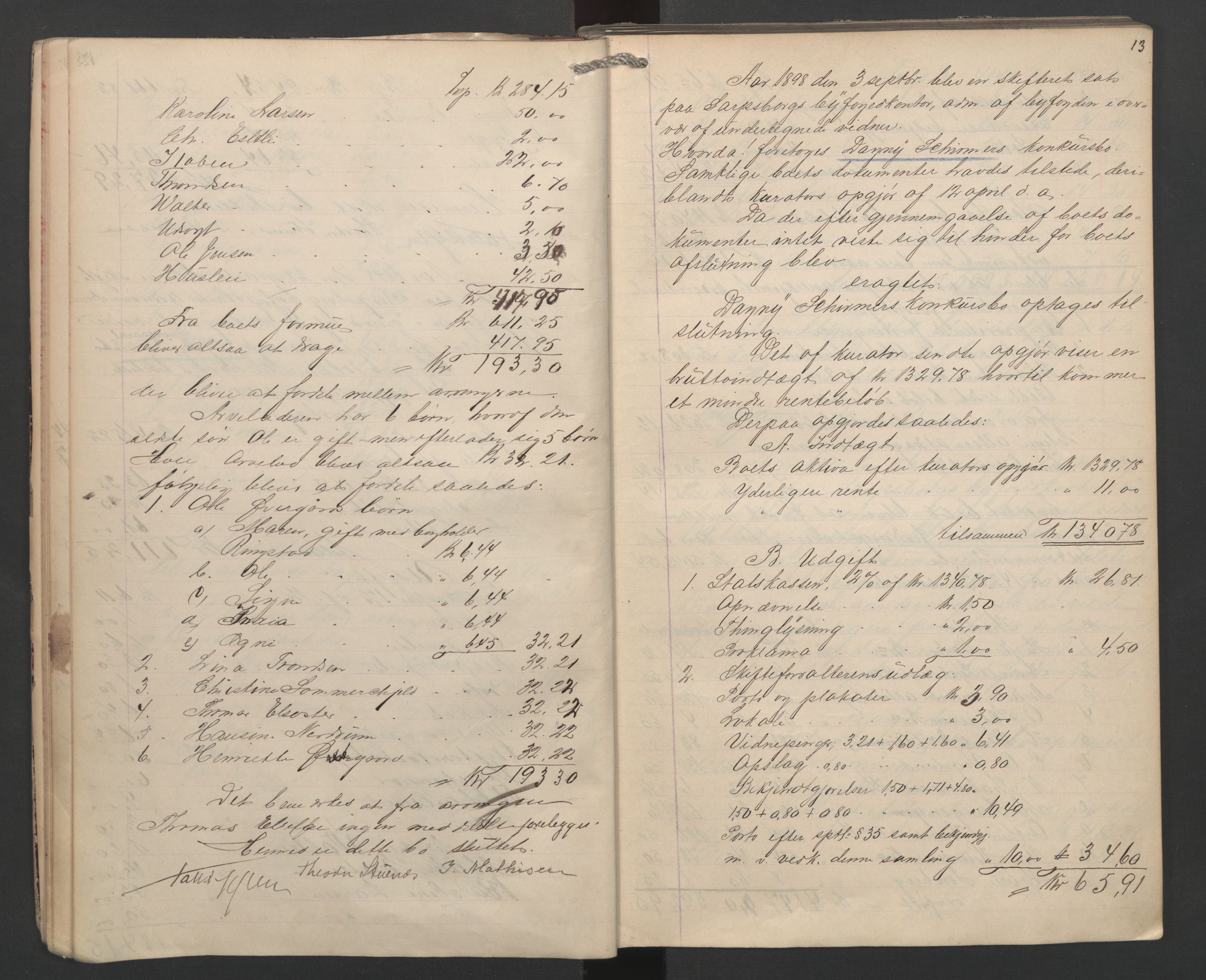 Sarpsborg byfogd, AV/SAO-A-10864/H/He/L0002: Skifteutlodningsprotokoll, 1897-1907, p. 12b-13a