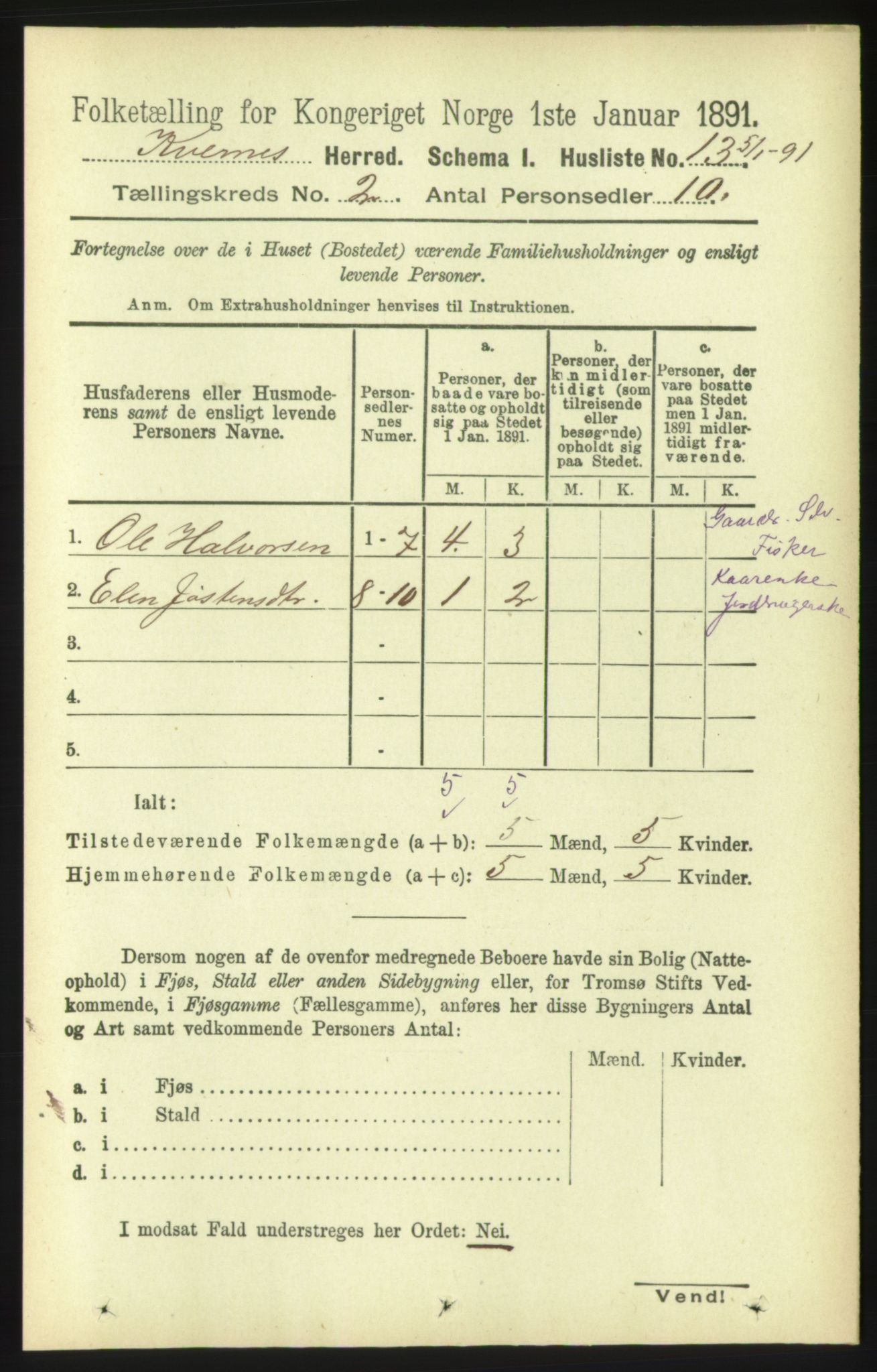 RA, 1891 census for 1553 Kvernes, 1891, p. 649