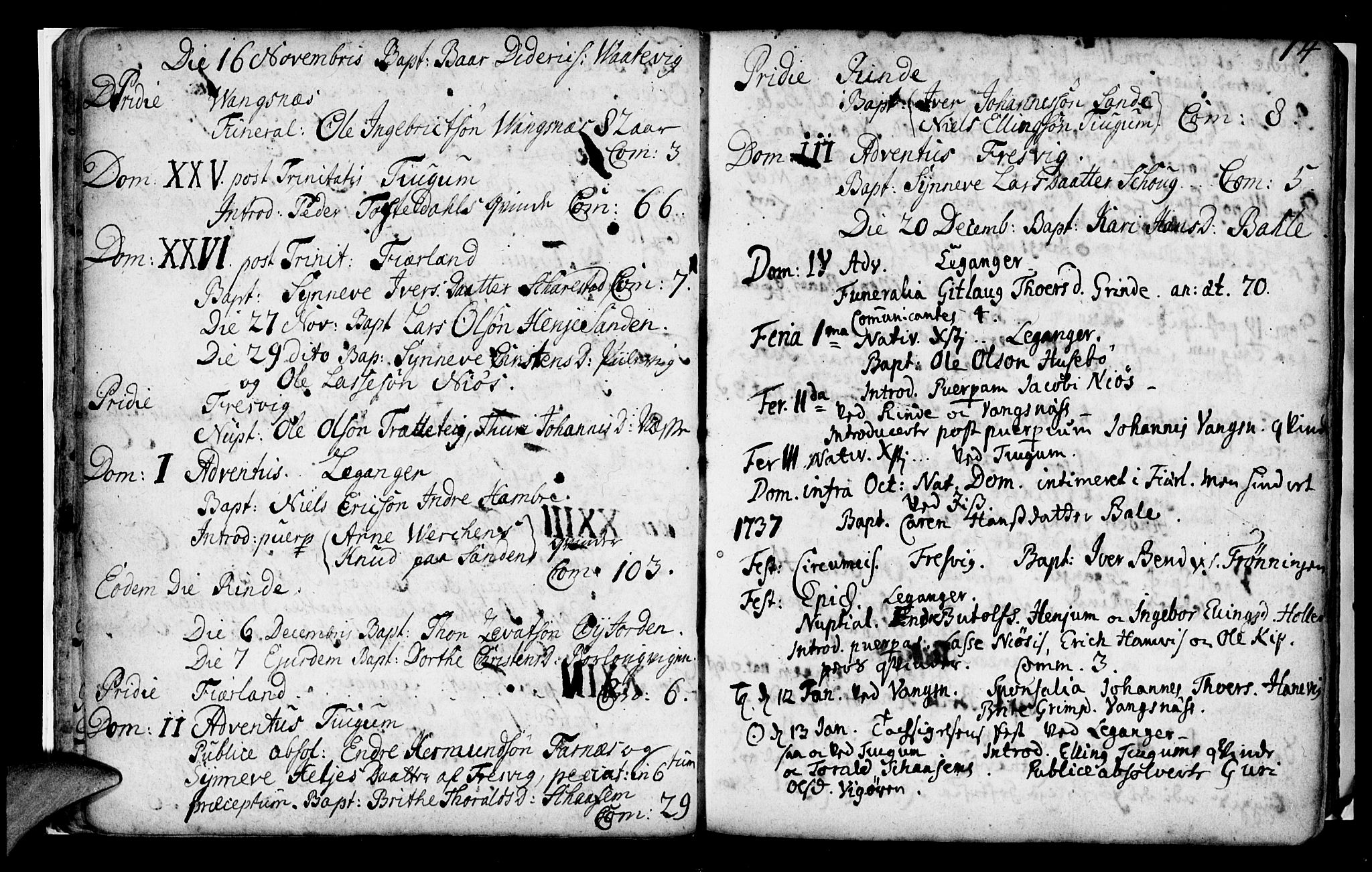 Leikanger sokneprestembete, AV/SAB-A-81001/H/Haa/Haaa/L0002: Parish register (official) no. A 2, 1735-1756, p. 14