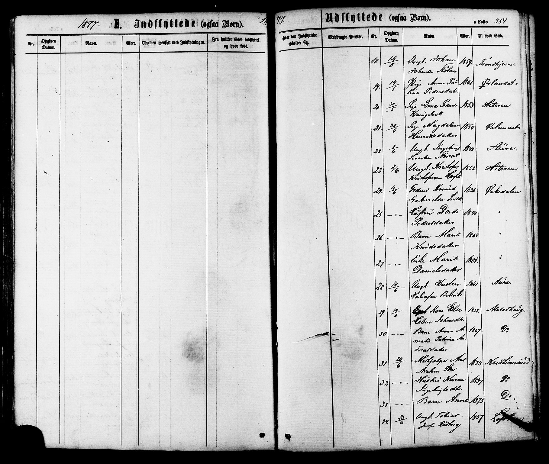 Ministerialprotokoller, klokkerbøker og fødselsregistre - Sør-Trøndelag, SAT/A-1456/630/L0495: Parish register (official) no. 630A08, 1868-1878, p. 384