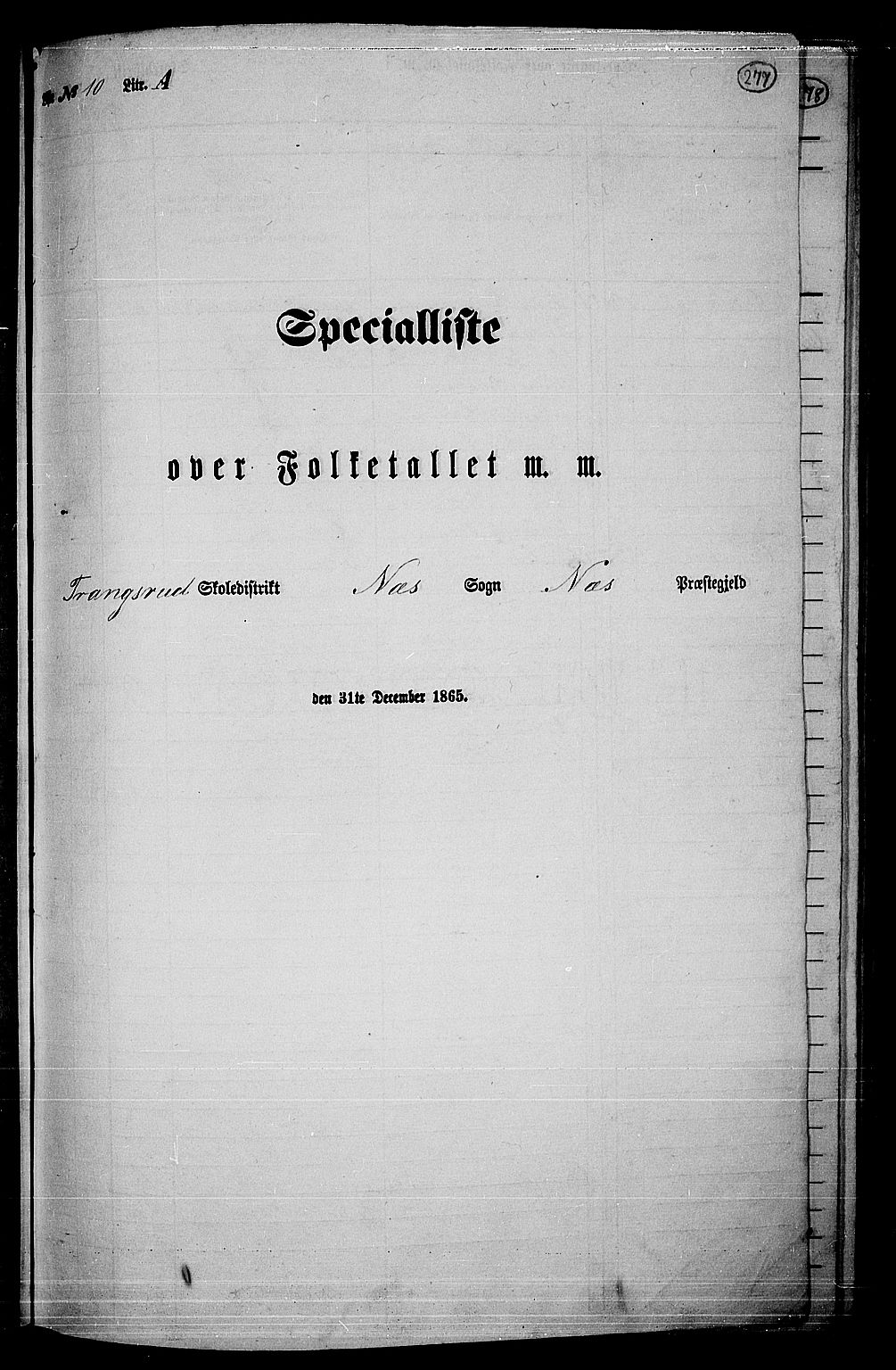 RA, 1865 census for Nes, 1865, p. 257