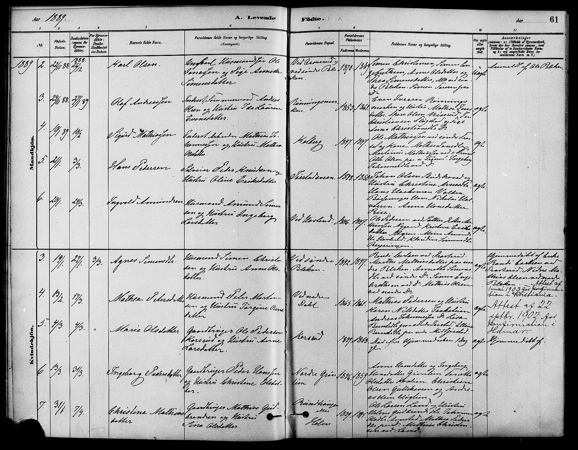 Fåberg prestekontor, AV/SAH-PREST-086/H/Ha/Haa/L0008: Parish register (official) no. 8, 1879-1898, p. 61