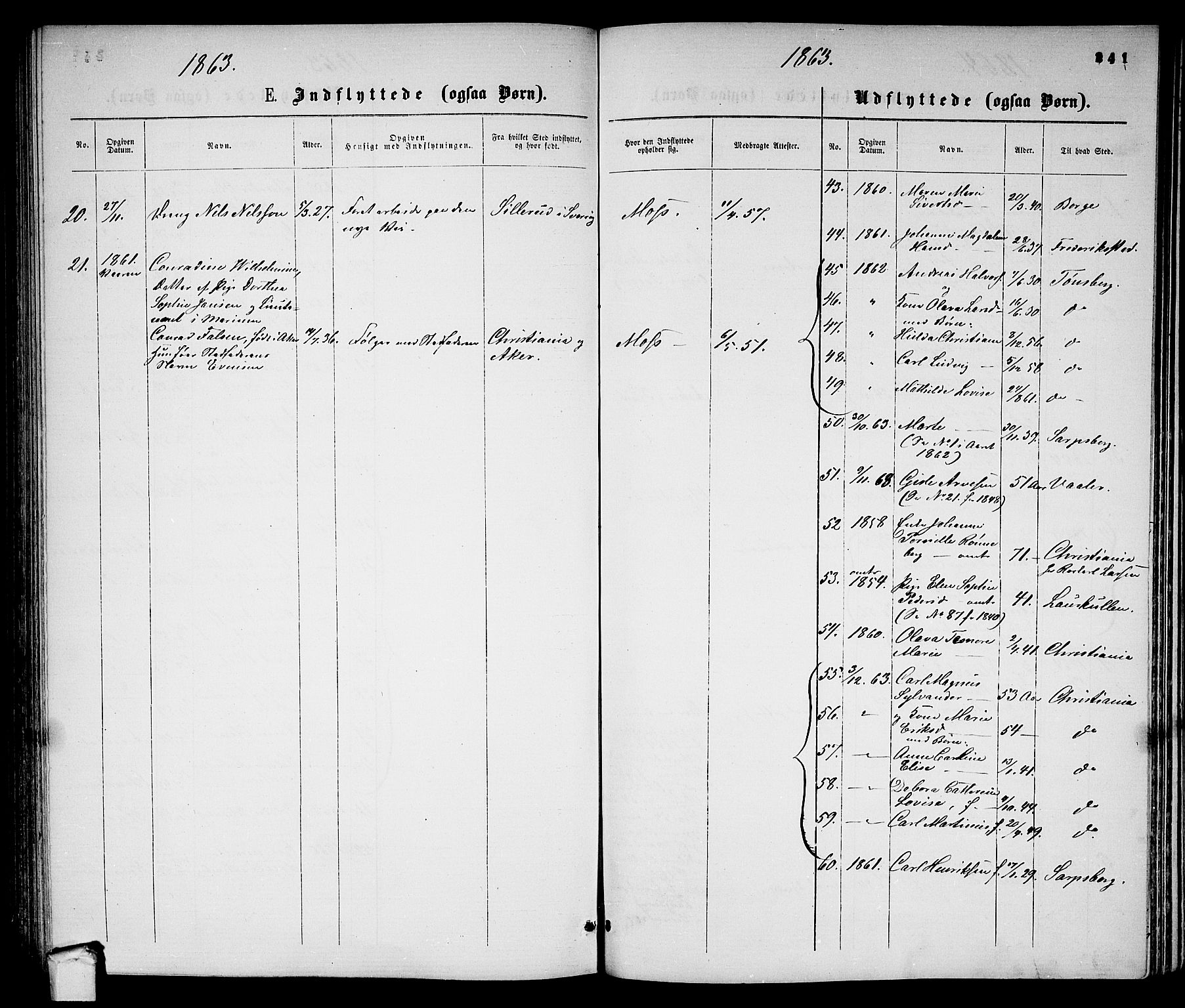 Moss prestekontor Kirkebøker, AV/SAO-A-2003/G/Ga/L0003: Parish register (copy) no. I 3, 1861-1872, p. 241