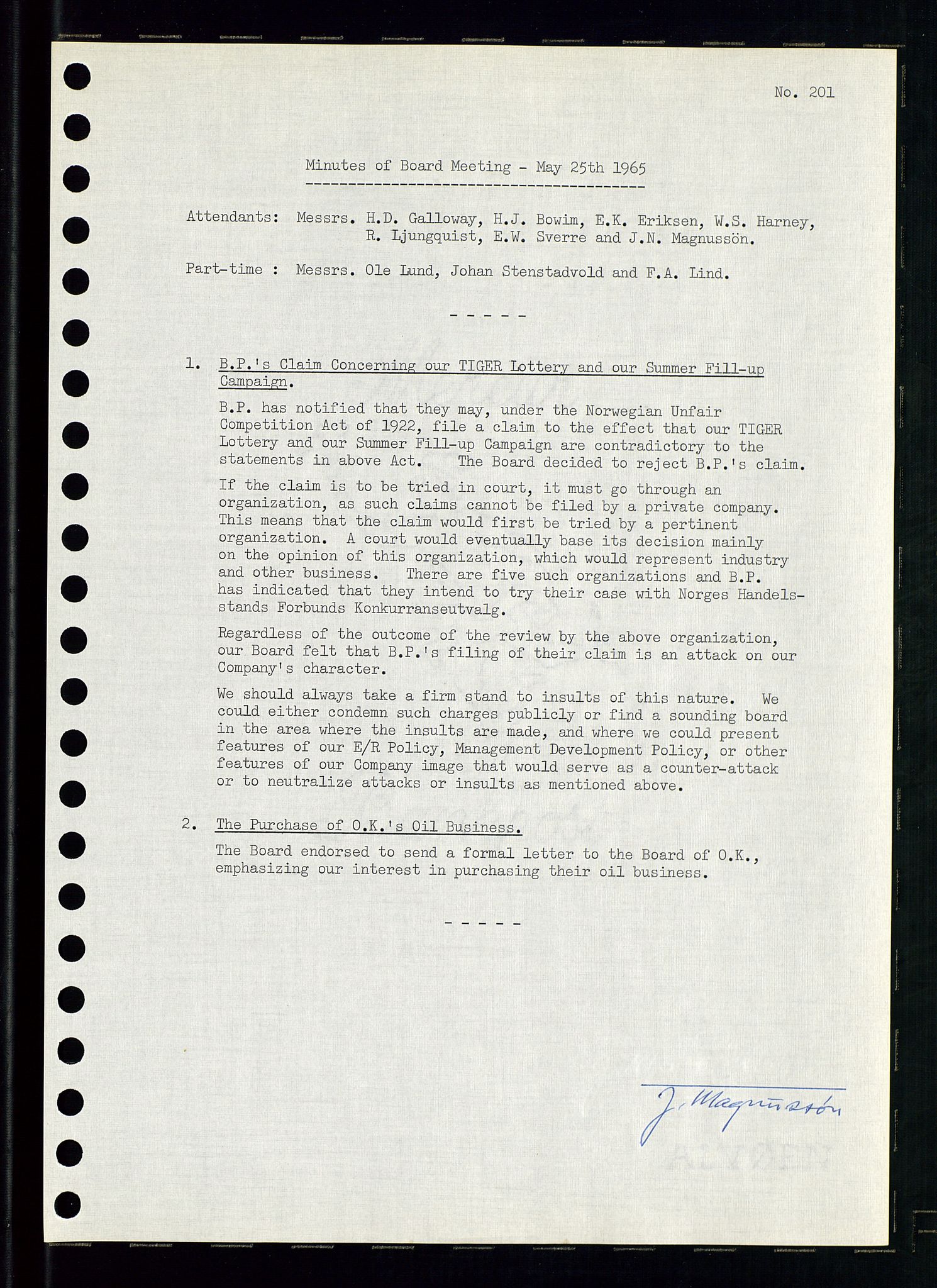 Pa 0982 - Esso Norge A/S, AV/SAST-A-100448/A/Aa/L0002/0001: Den administrerende direksjon Board minutes (styrereferater) / Den administrerende direksjon Board minutes (styrereferater), 1965, p. 103