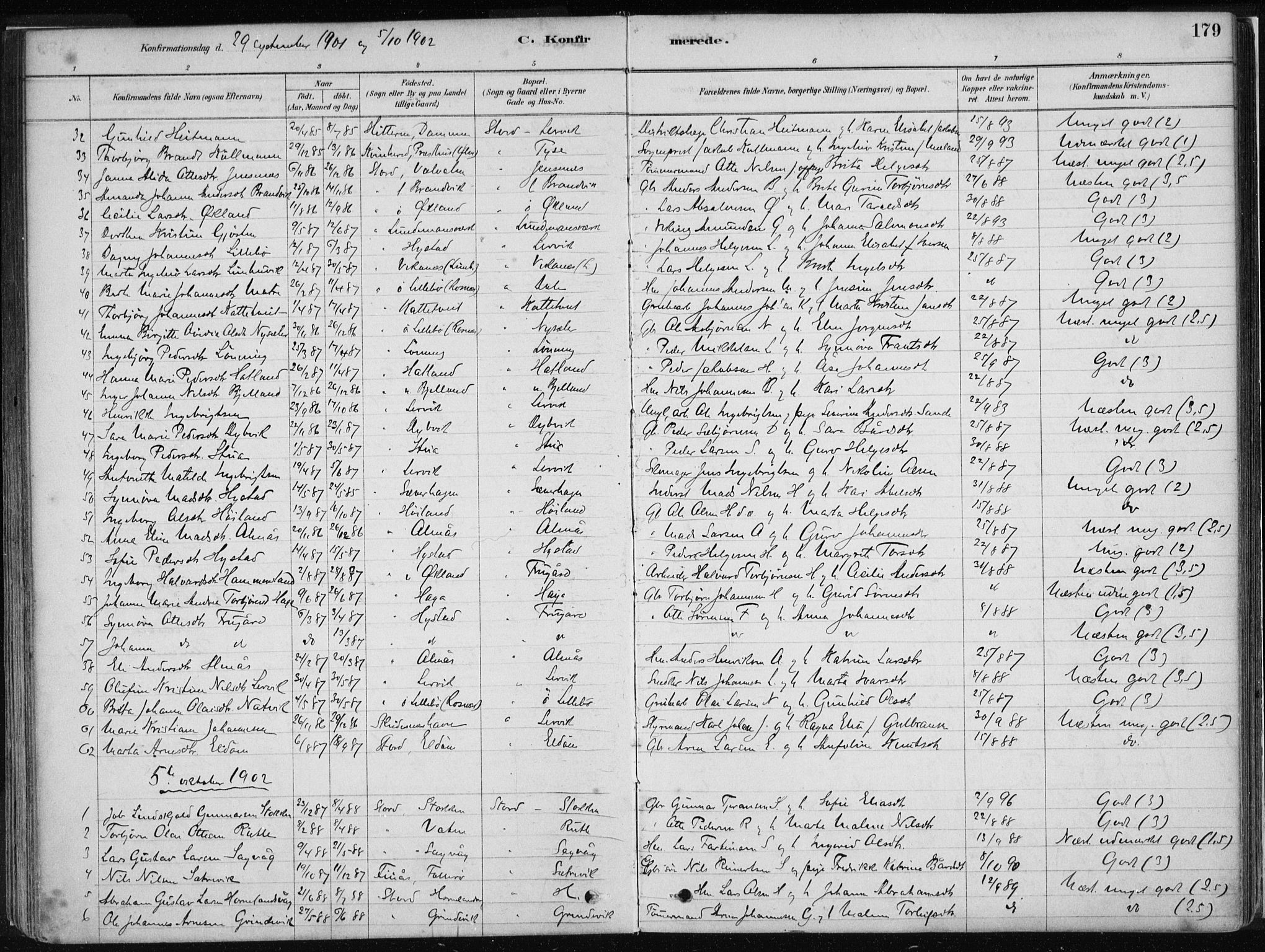 Stord sokneprestembete, SAB/A-78201/H/Haa: Parish register (official) no. B 2, 1878-1913, p. 179