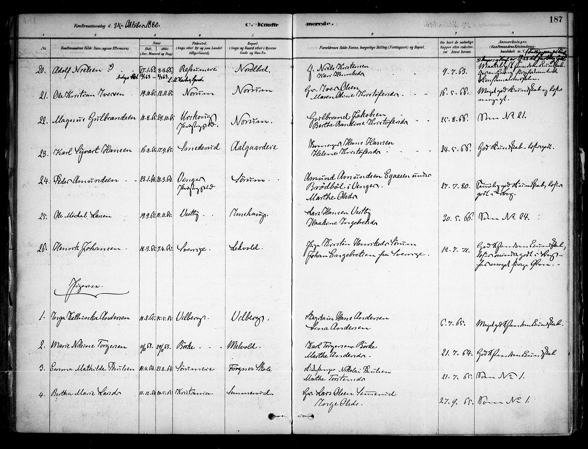 Sørum prestekontor Kirkebøker, AV/SAO-A-10303/F/Fa/L0007: Parish register (official) no. I 7, 1878-1914, p. 187