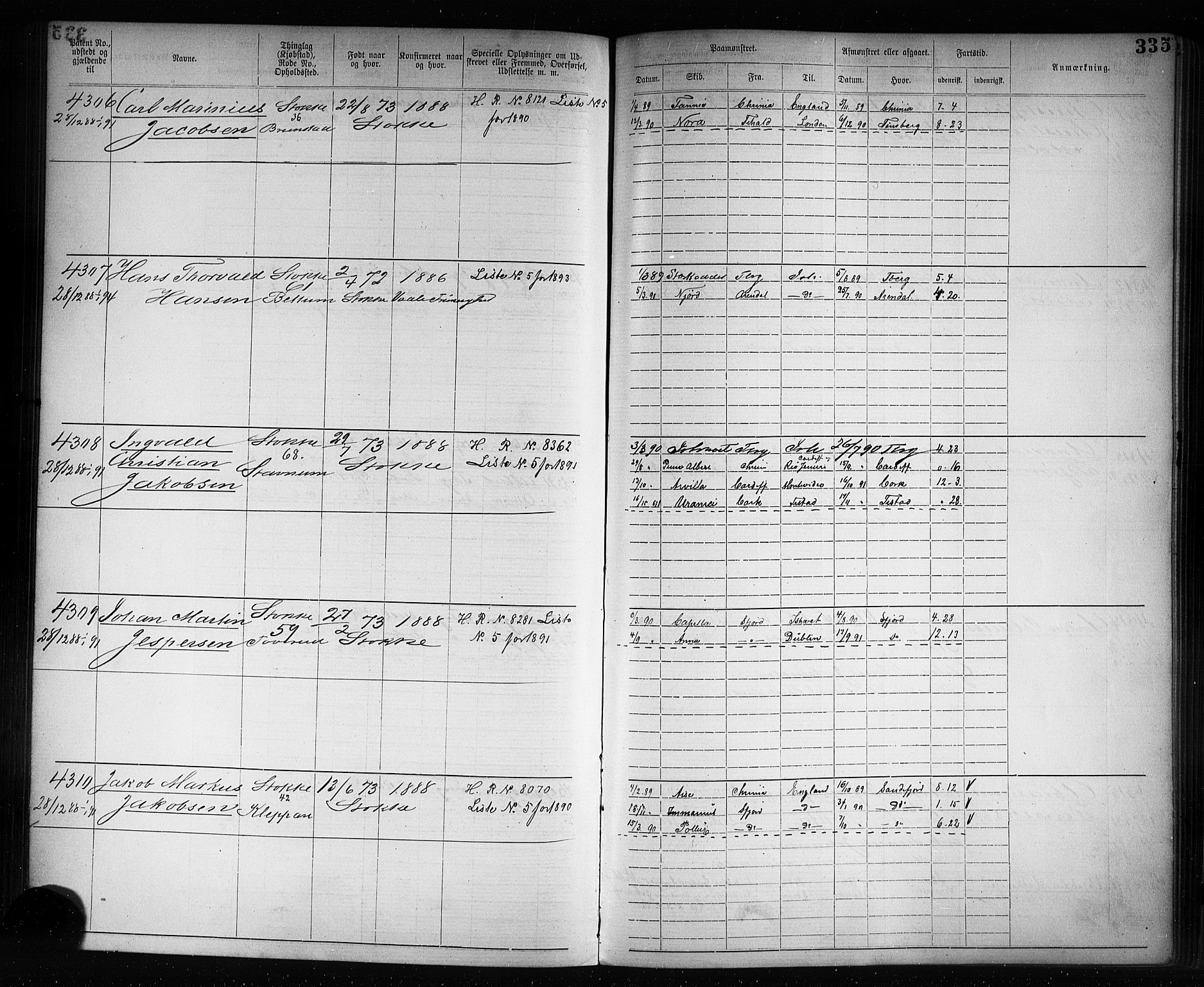 Tønsberg innrulleringskontor, AV/SAKO-A-786/F/Fb/L0007: Annotasjonsrulle Patent nr. 2636-5150, 1881-1892, p. 336