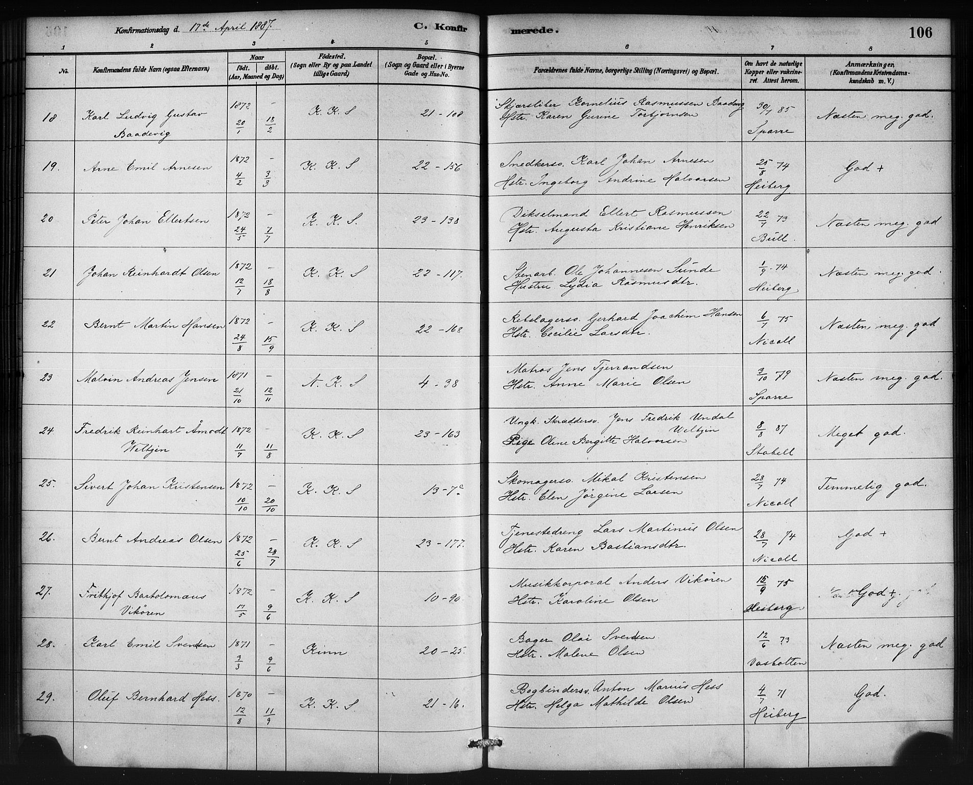 Korskirken sokneprestembete, AV/SAB-A-76101/H/Haa/L0029: Parish register (official) no. C 5, 1880-1892, p. 106