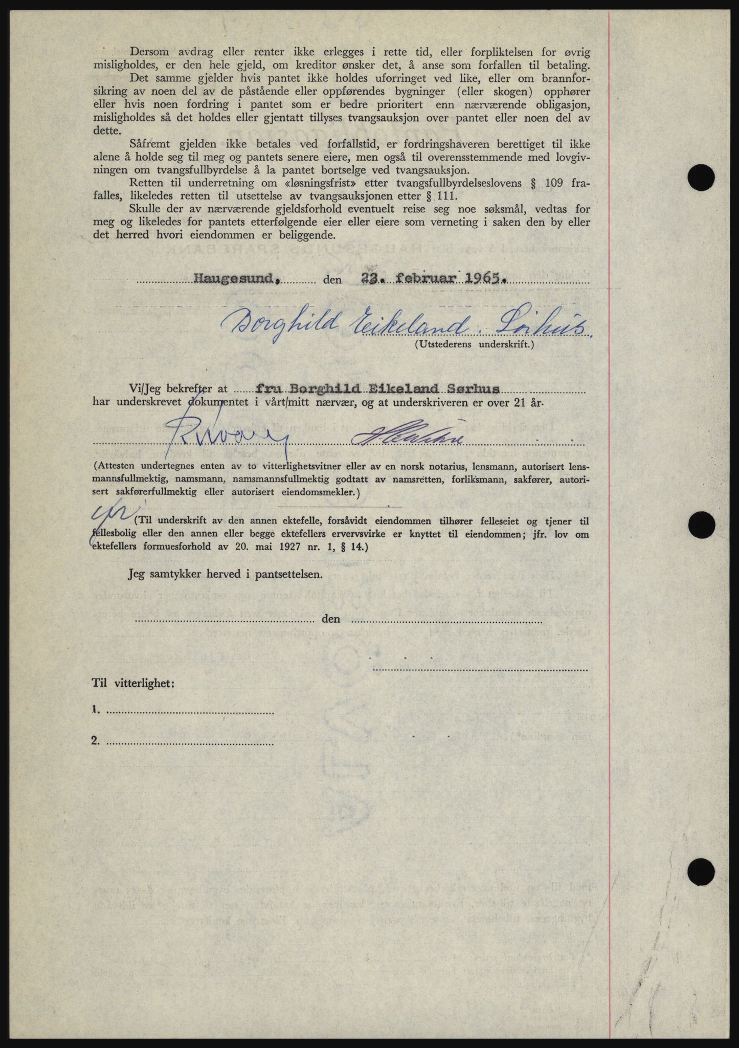 Haugesund tingrett, AV/SAST-A-101415/01/II/IIC/L0053: Mortgage book no. B 53, 1965-1965, Diary no: : 472/1965