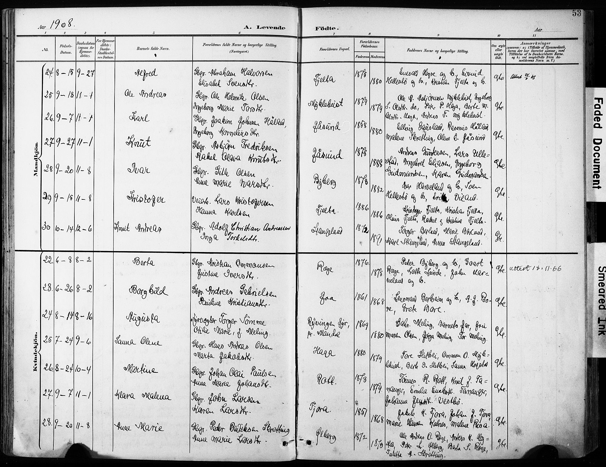 Håland sokneprestkontor, AV/SAST-A-101802/001/30BA/L0013: Parish register (official) no. A 12, 1901-1913, p. 54