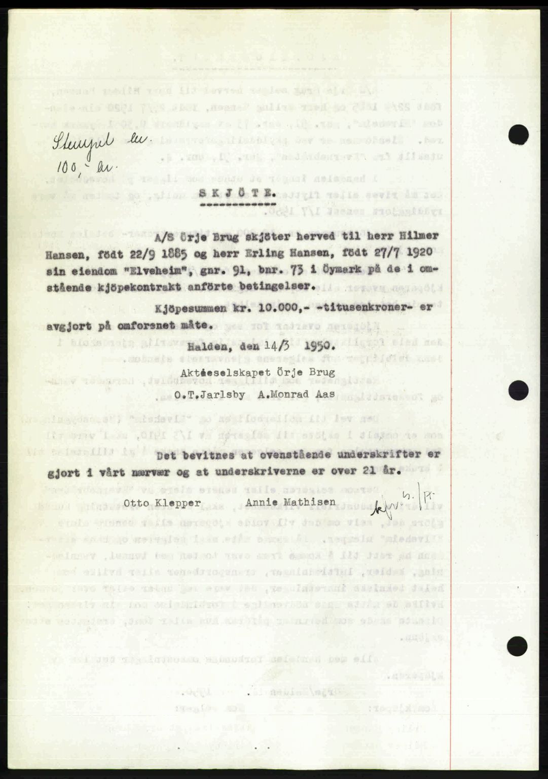 Idd og Marker sorenskriveri, AV/SAO-A-10283/G/Gb/Gbb/L0014: Mortgage book no. A14, 1950-1950, Diary no: : 644/1950