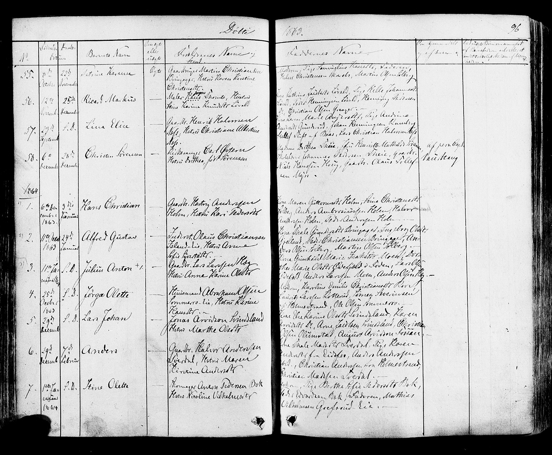 Botne kirkebøker, AV/SAKO-A-340/F/Fa/L0006: Parish register (official) no. I 6, 1836-1877, p. 96