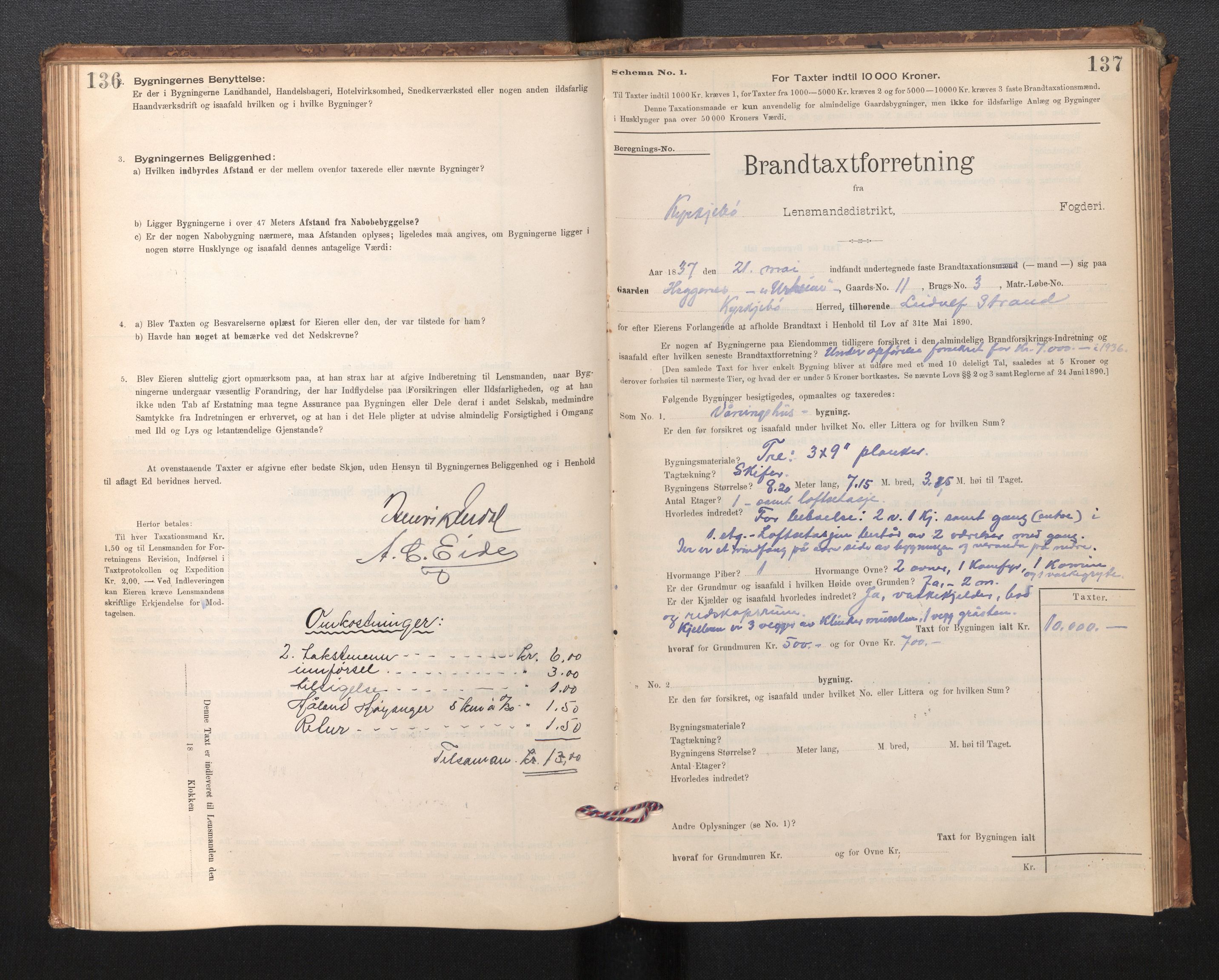 Lensmannen i Kyrkjebø, SAB/A-29001/0012/L0006: Branntakstprotokoll, skjematakst, 1900-1939, p. 136-137