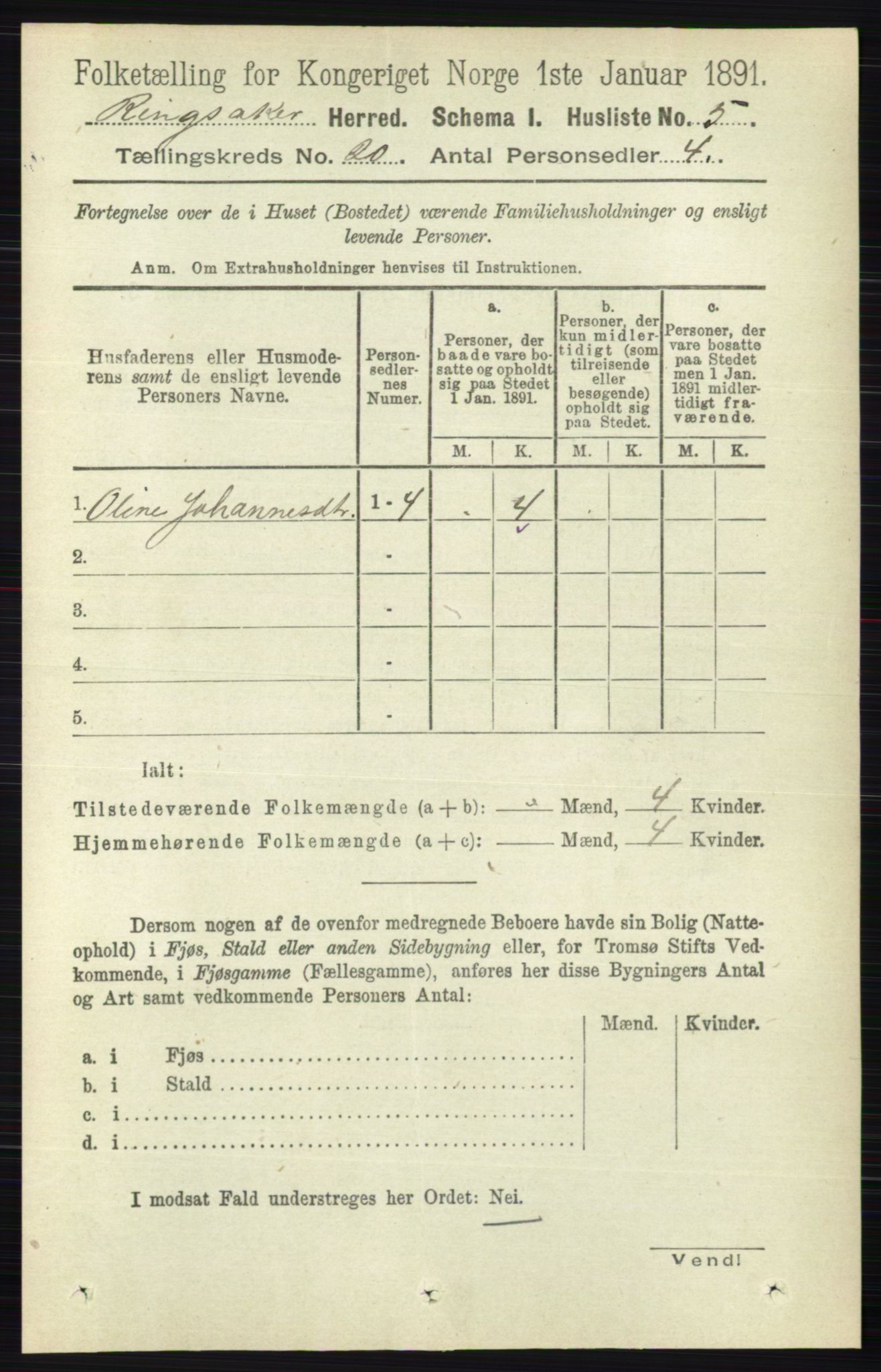 RA, 1891 census for 0412 Ringsaker, 1891, p. 11019