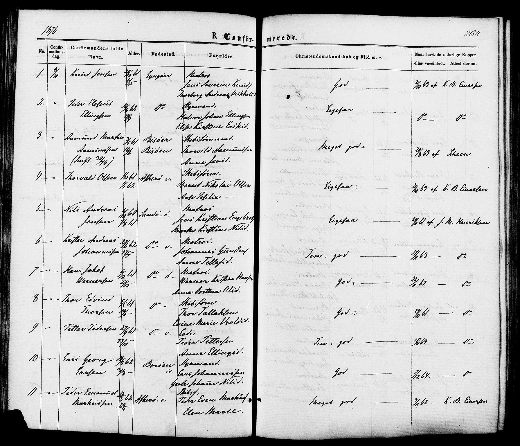 Dypvåg sokneprestkontor, AV/SAK-1111-0007/F/Fa/Faa/L0007: Parish register (official) no. A 7/ 1, 1872-1884, p. 264