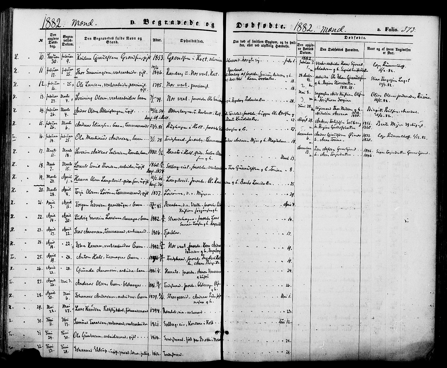 Holt sokneprestkontor, AV/SAK-1111-0021/F/Fa/L0010: Parish register (official) no. A 10, 1872-1885, p. 373